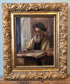 Ritratto di rabbino chassidico europeo prima della guerra Pittura a olio ebraica tedesca