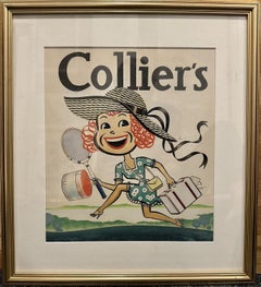 Preliminary cover for Collier's Magazine, Woman with Tennis Racket and Luggage