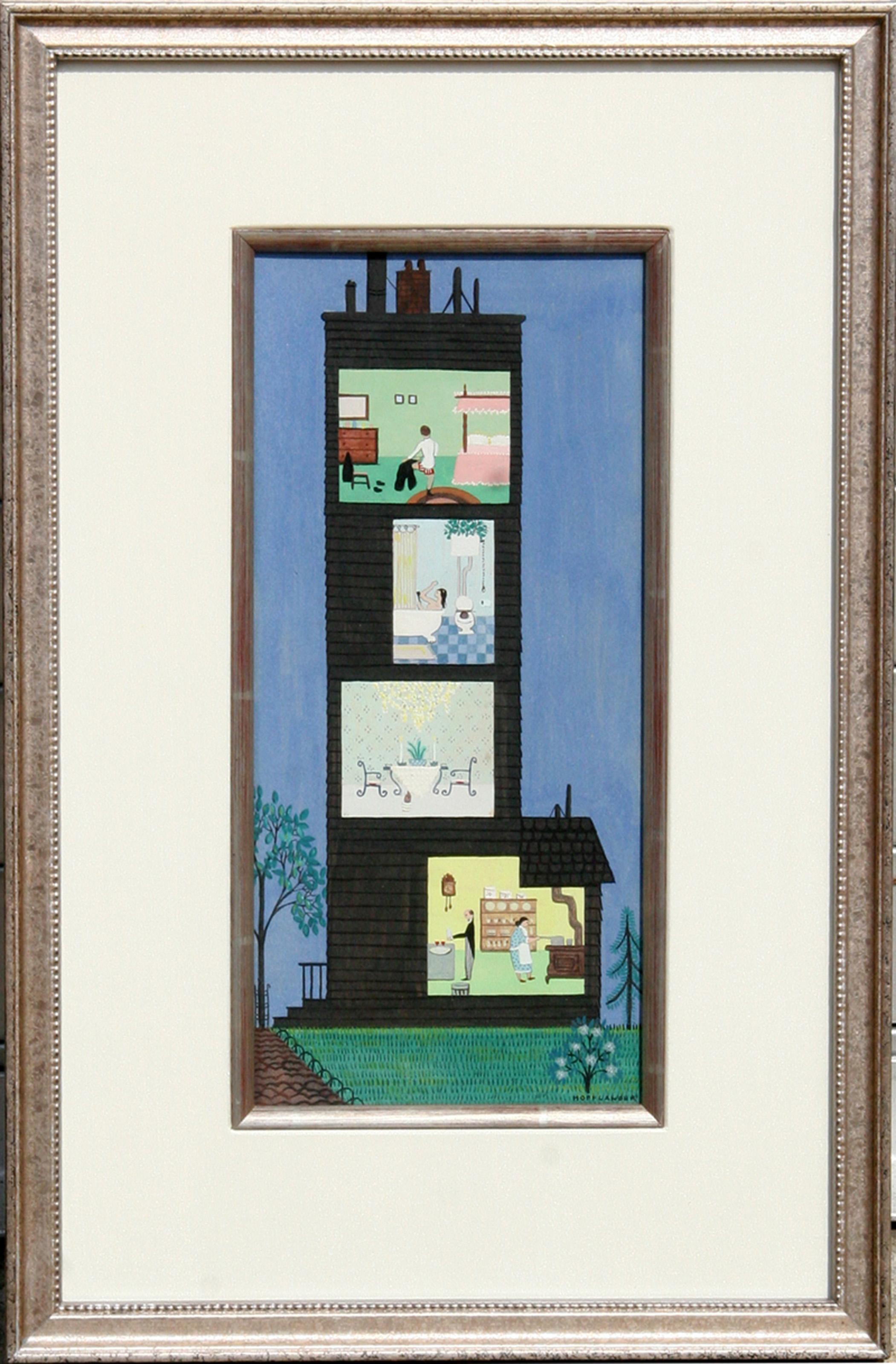 Preparing for Dinner, Folk Art Acrylic on Board by Jack Hofflander