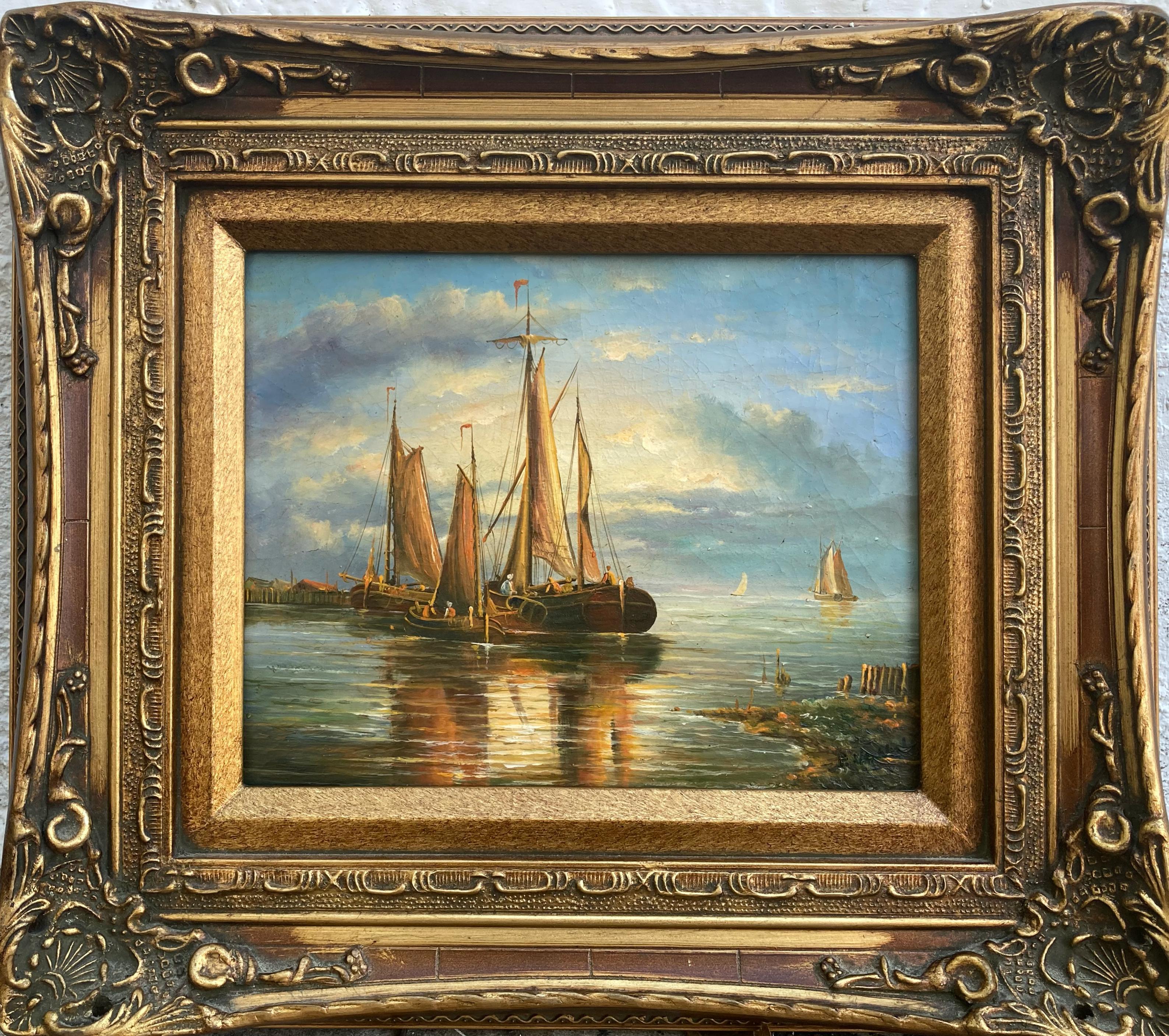 Unknown "Preparing to Sail" Framed Antique 20th Century Seascape