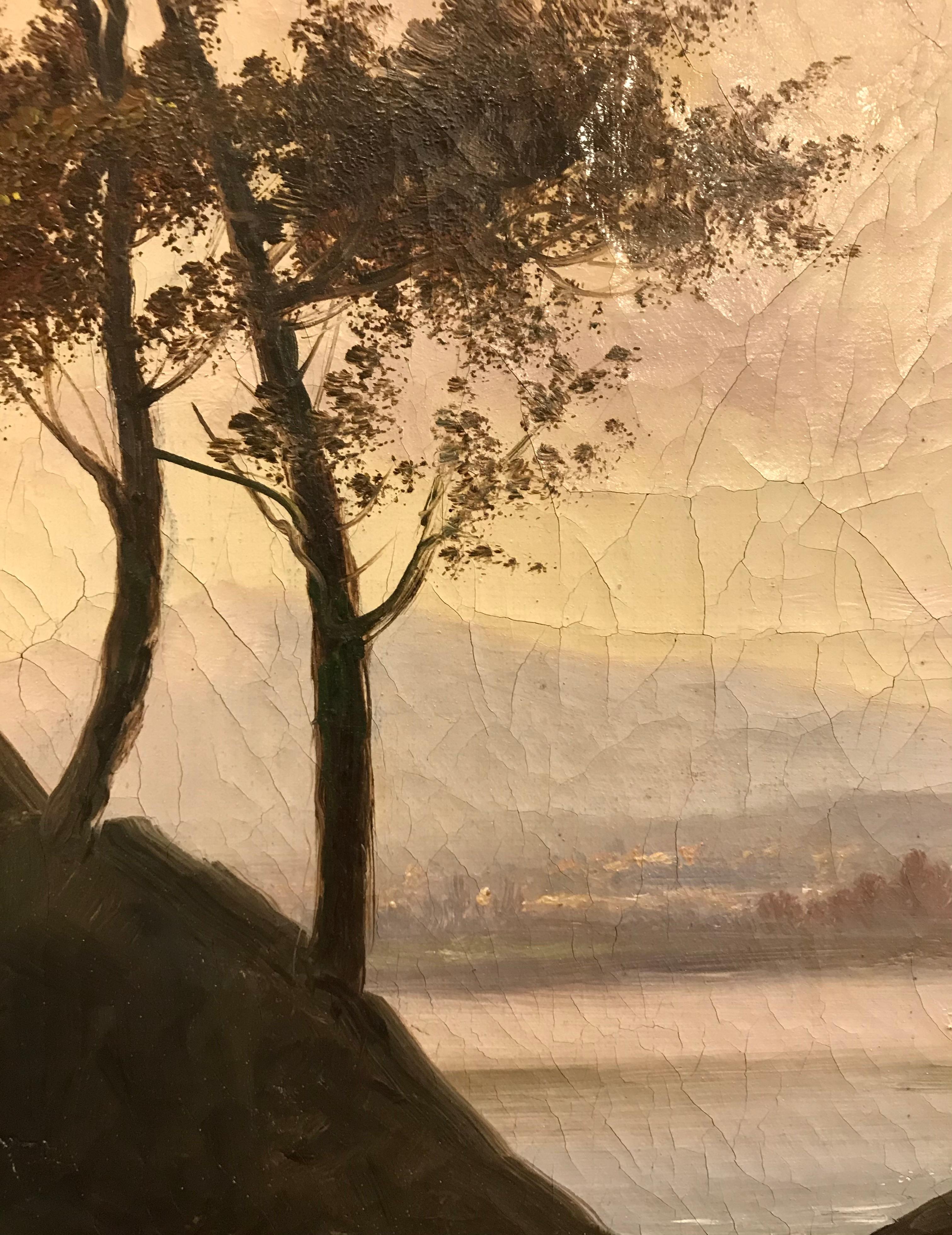 Près de la rivière - Gris Landscape Painting par Unknown