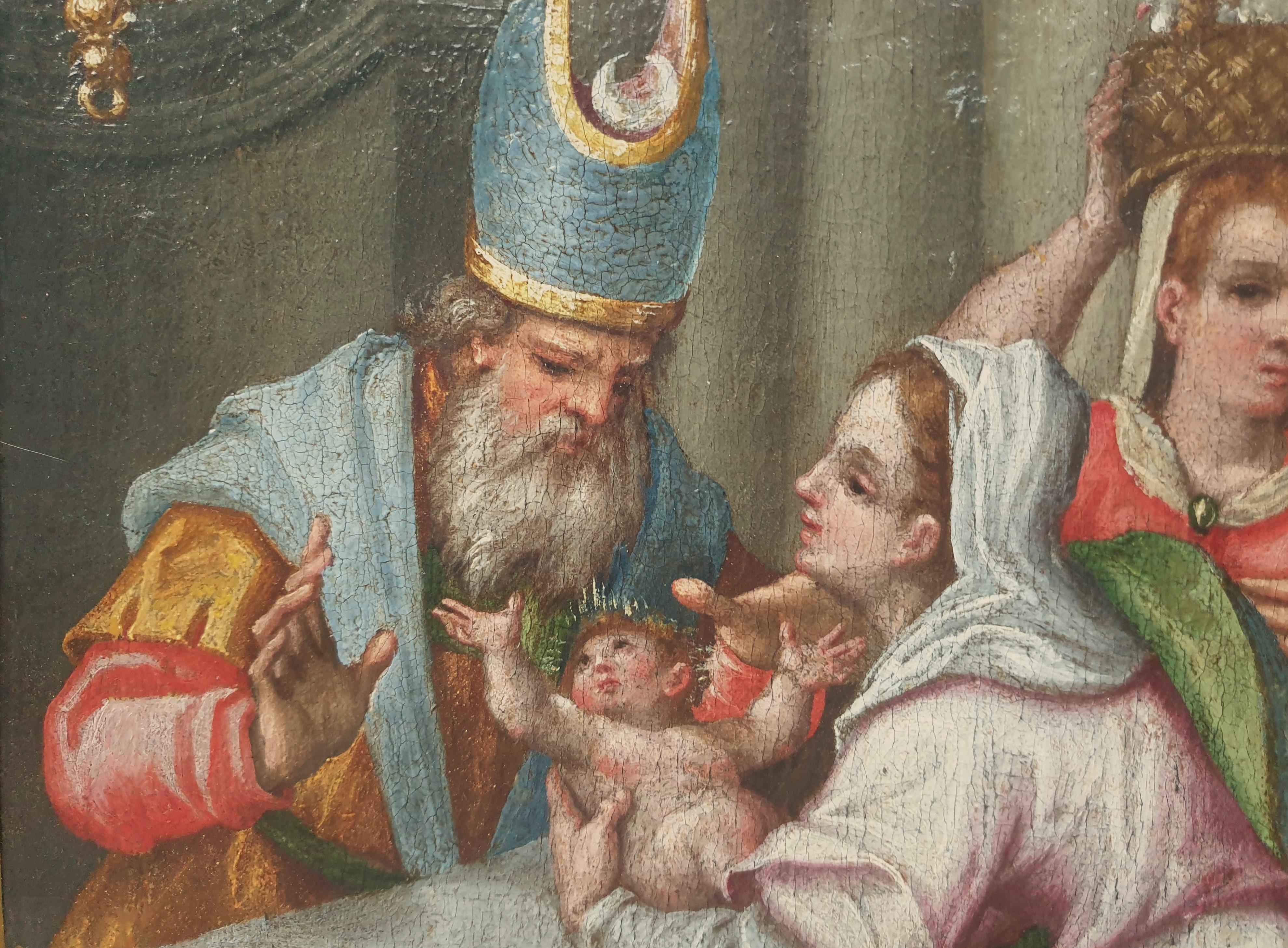 Klassische Präsentation des Jesus- Tempels, Italienische flämische Schule, 17. Jahrhundert, Öl auf Leinwand (Braun), Figurative Painting, von Unknown
