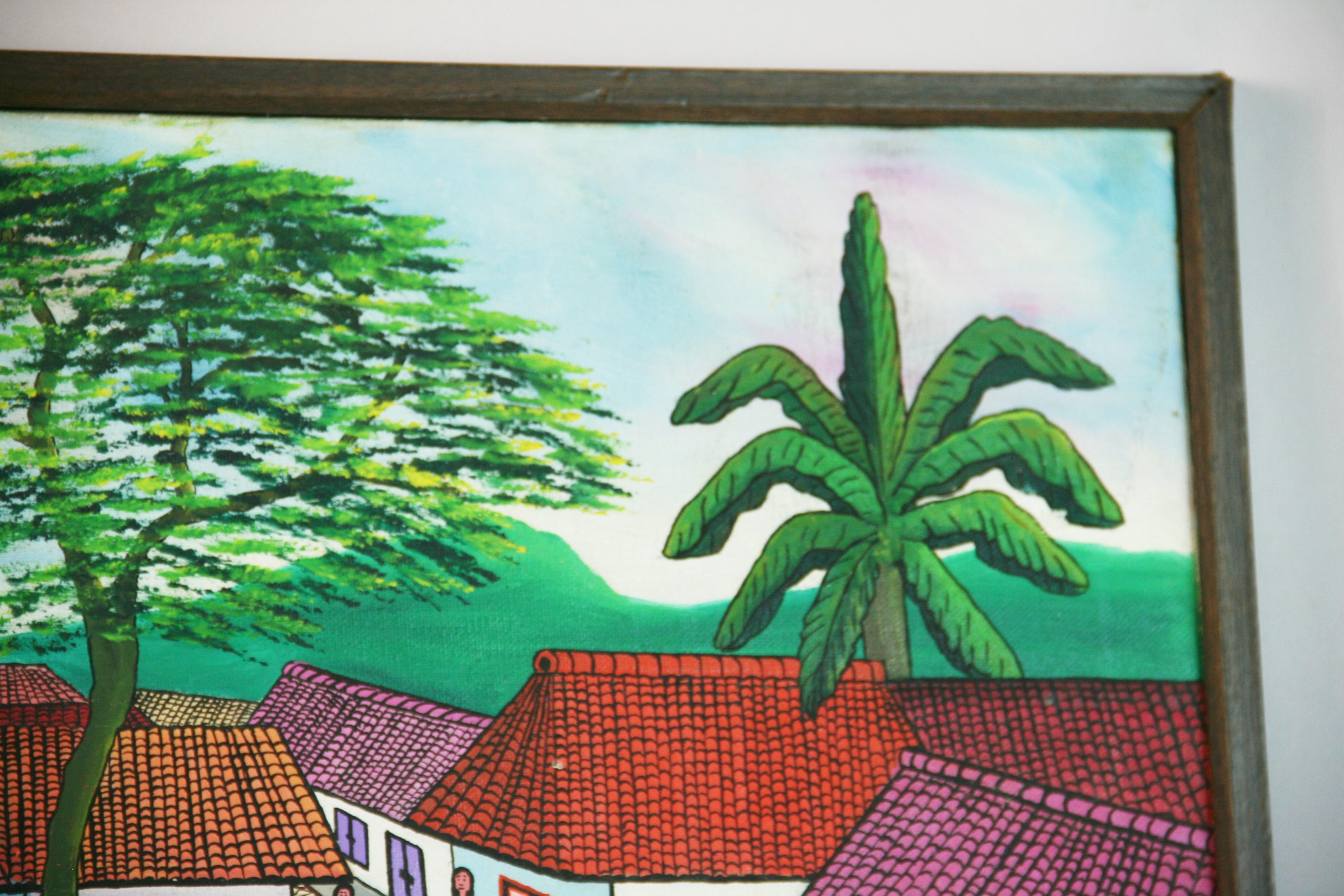 Primative South American Market Square Figurative Painting For Sale 16