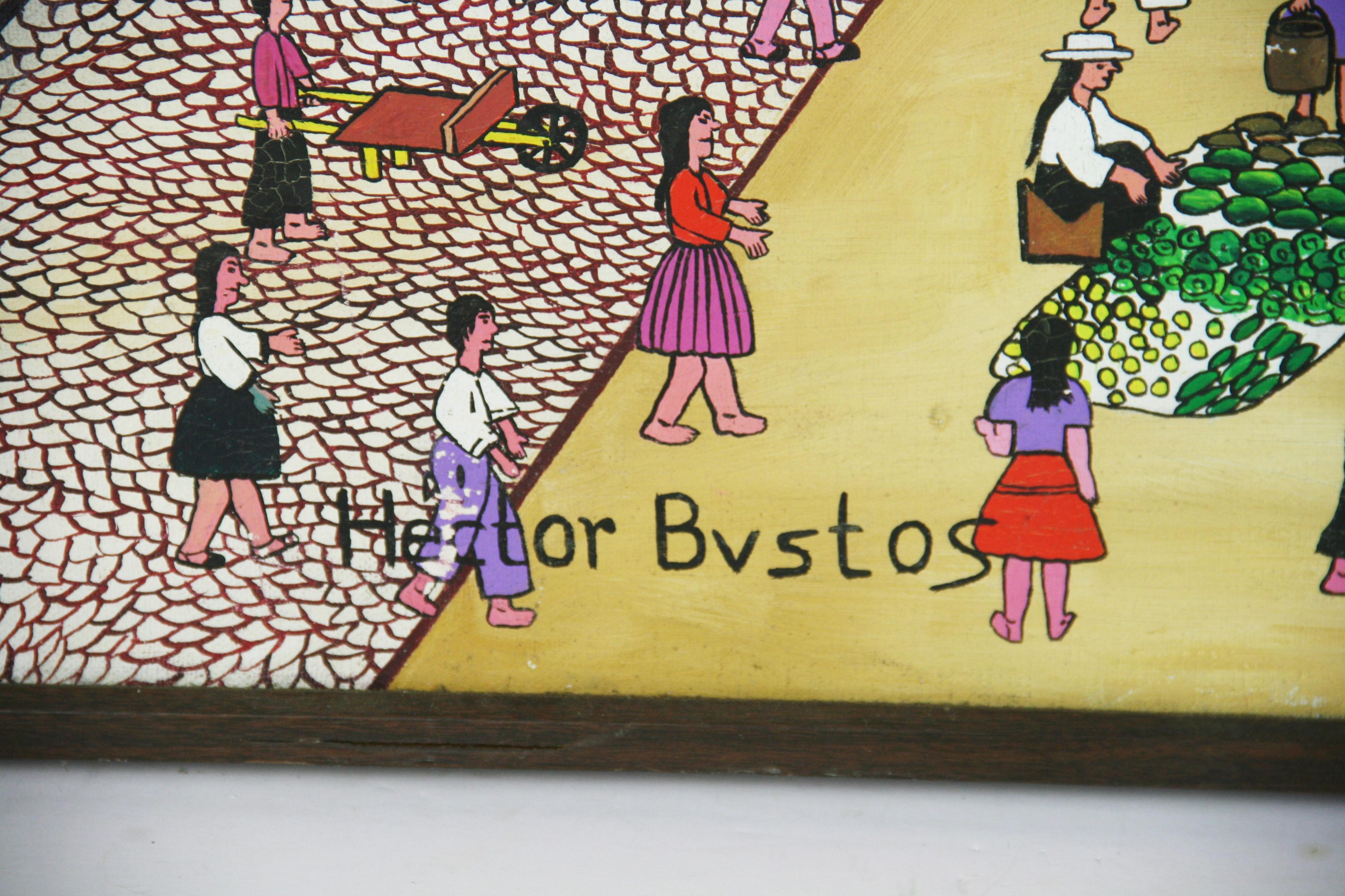 Primative South American Market Square Figurative Painting For Sale 19