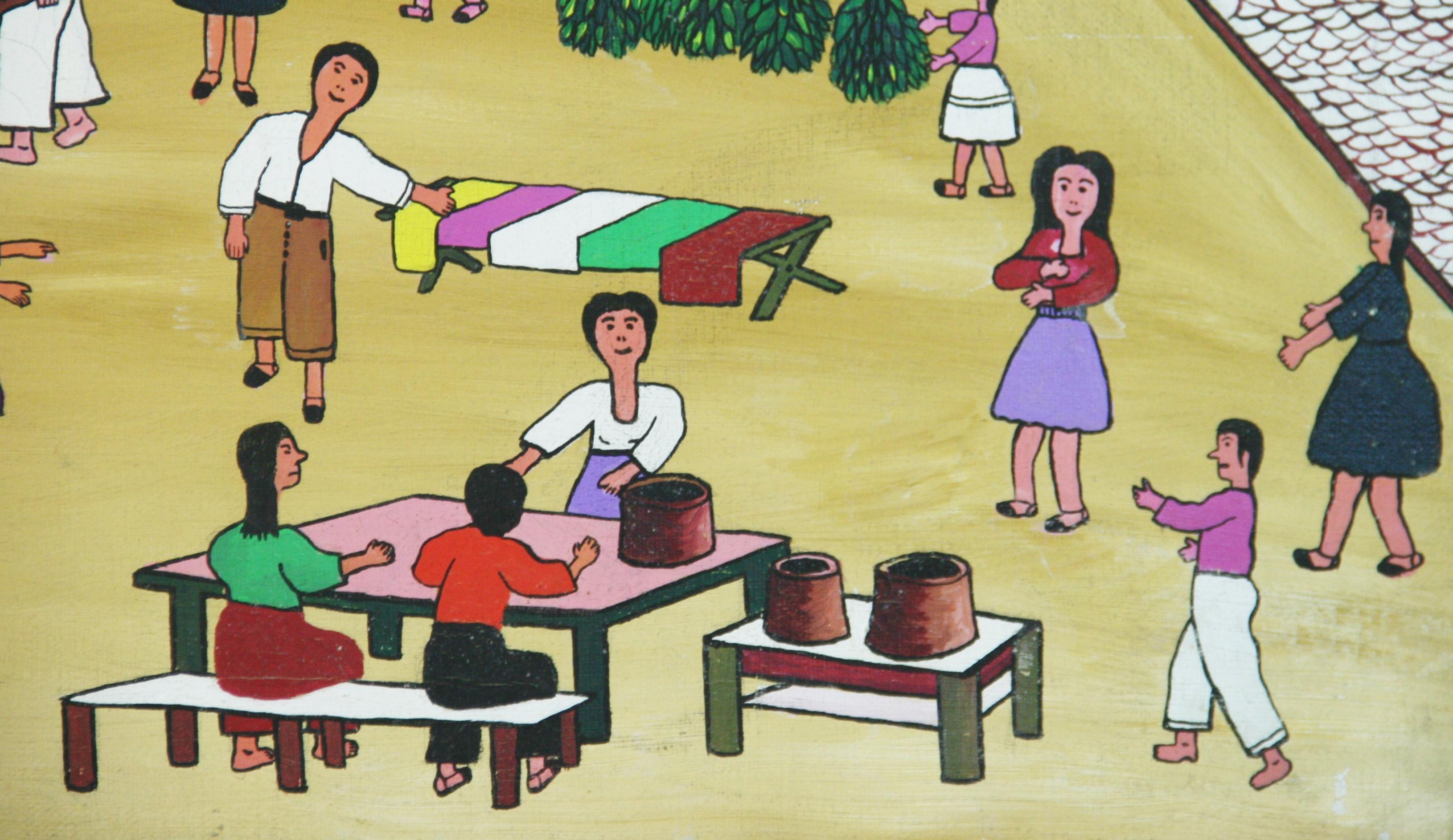 Primative South American Market Square Figurative Painting For Sale 6