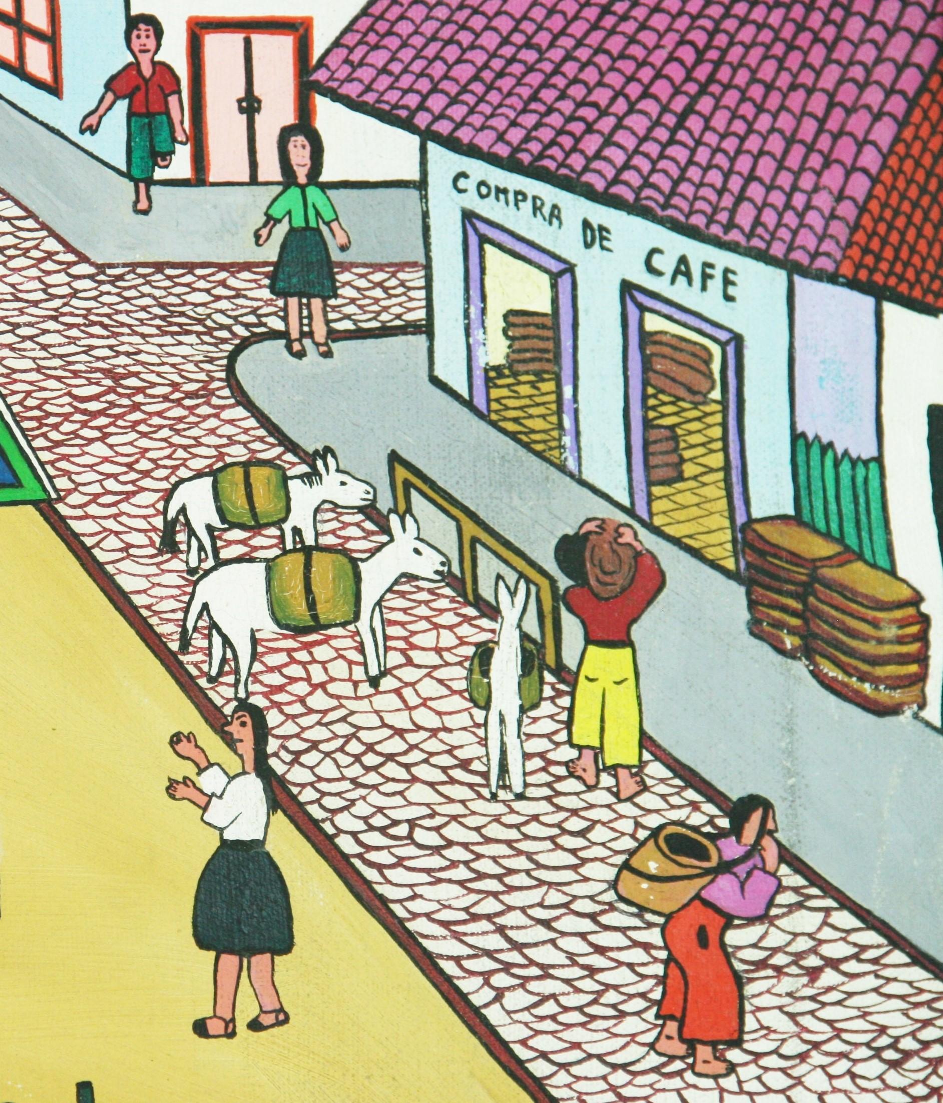 Primative South American Market Square Figurative Painting For Sale 8