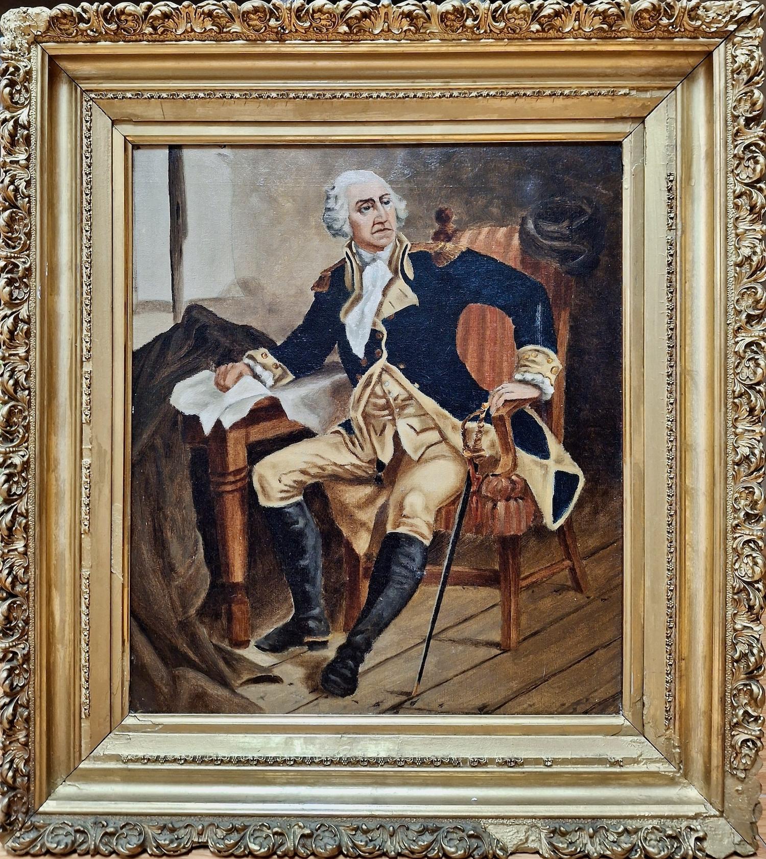 Primitive Portrait of George Washington with Sword - Painting by Unknown