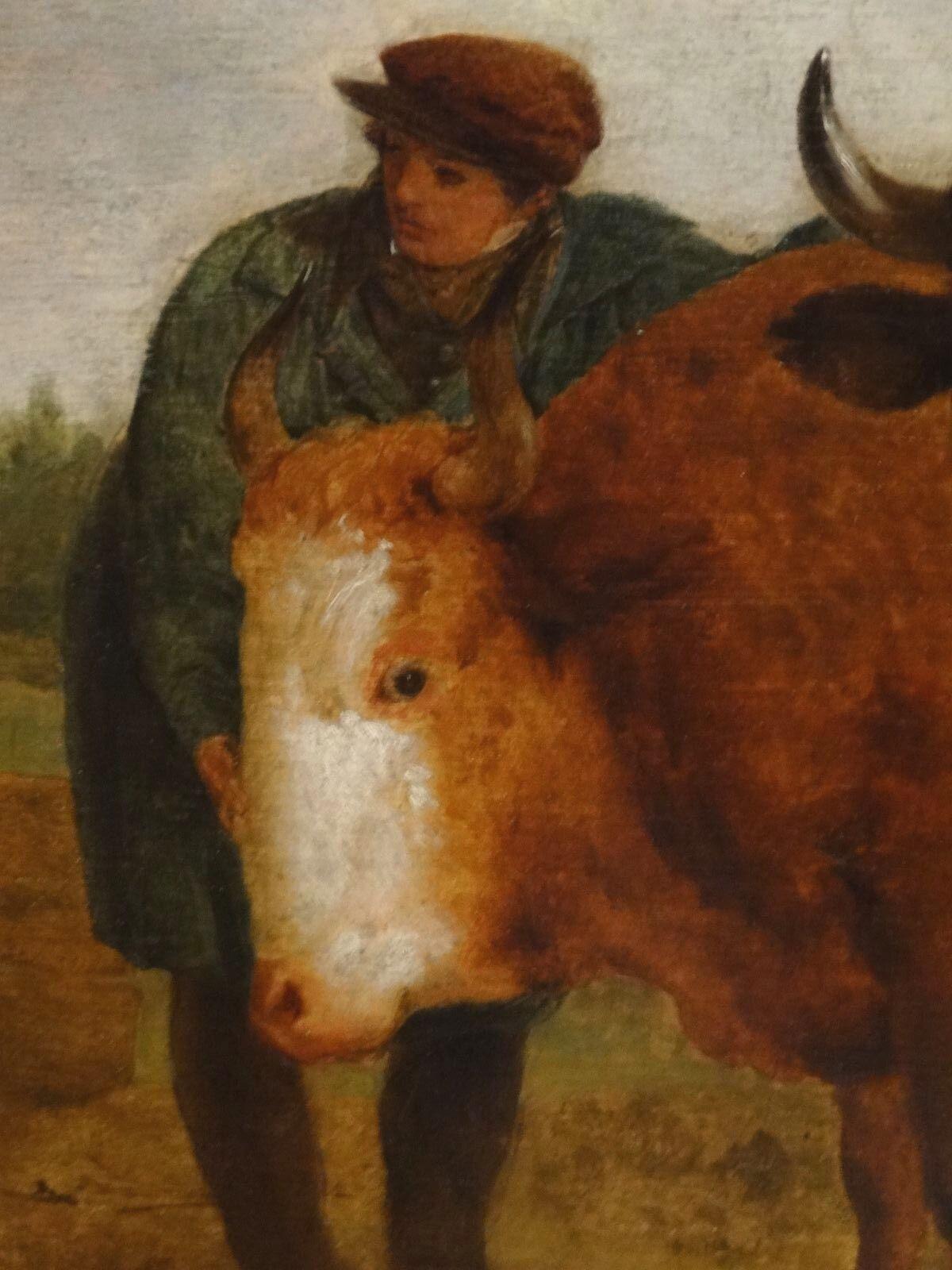 Prize Bulls, Farmer & Owner, 18th Century  - Brown Portrait Painting by Unknown