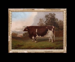 Preis Hereford-Kuh in einer Landschaft, datiert 1879 von A M Gauci (19. Jahrhundert)