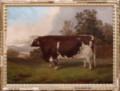 Preis Hereford-Kuh in einer Landschaft, datiert 1879 von A M Gauci (19. Jahrhundert)