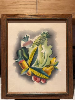 Produce still life mid century original water color painting by Harris