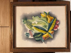Produce still life mid century original water color painting by Harris