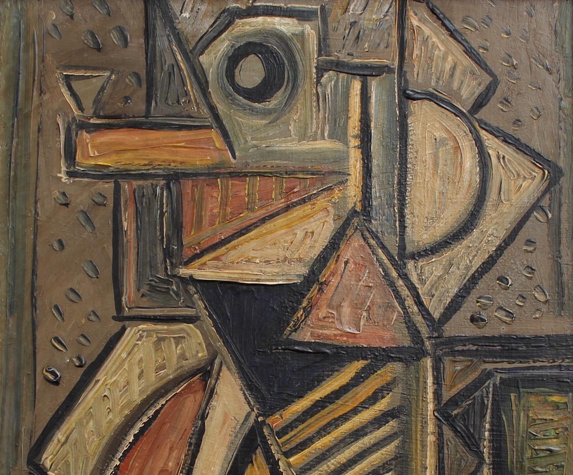 Profile of a Seated Man - Cubist Painting by Unknown