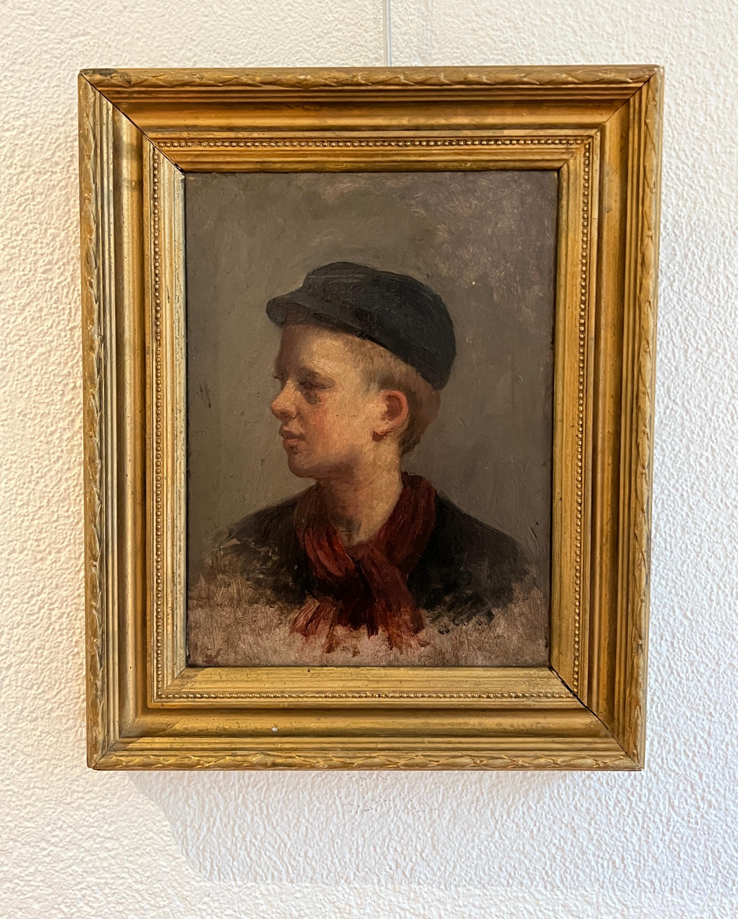 Profile of a young boy - Painting by Unknown