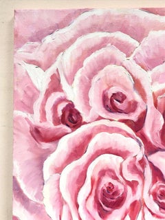 Profusion of Pink Roses Bright & Colorful French Impressionist Oil Painting