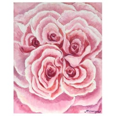 Profusión de rosas rosadas Pintura al óleo impresionista francesa brillante y colorida