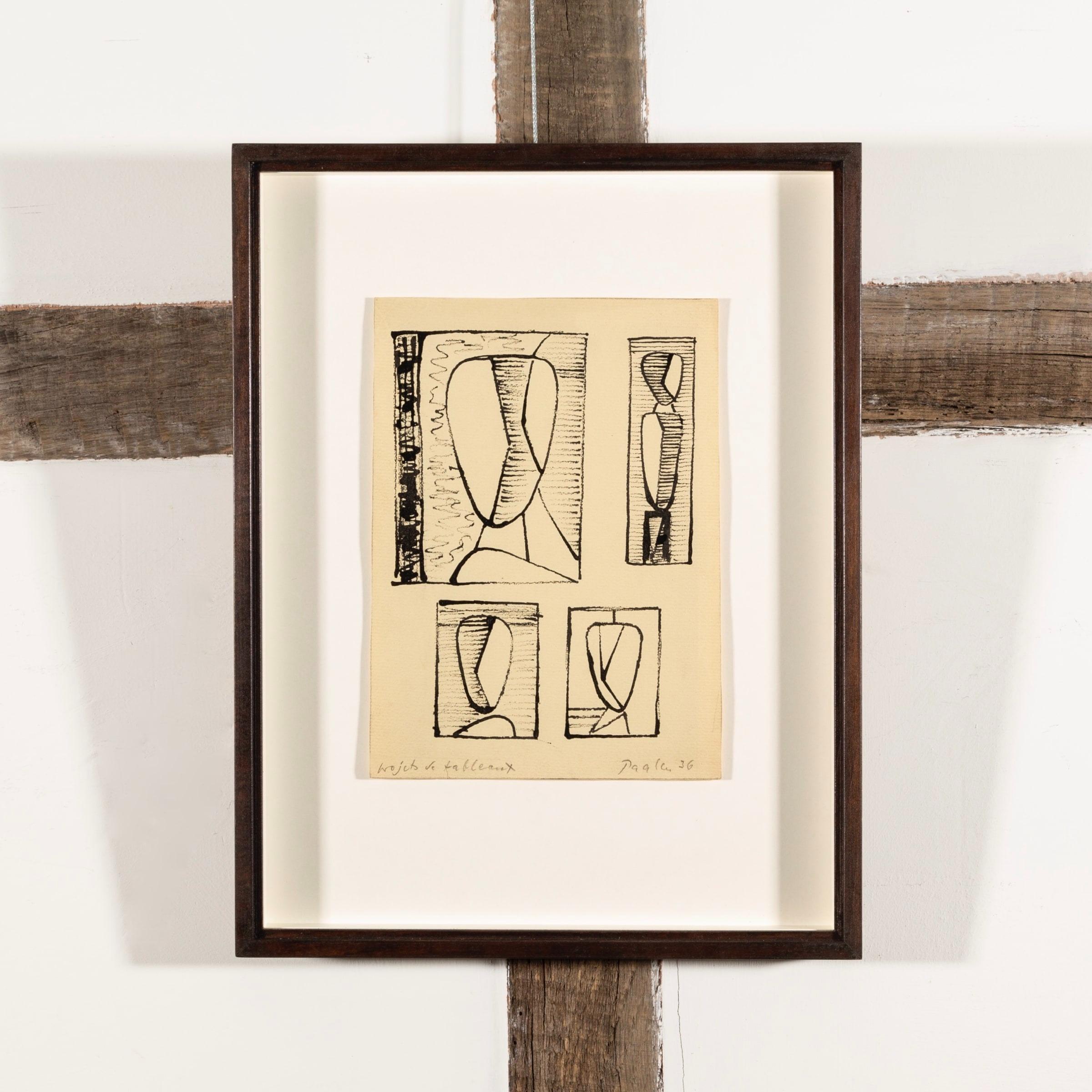 Projets(?) de Tableaux, pittura a inchiostro di Wolfgang Paalen, 1936 - Painting di Unknown