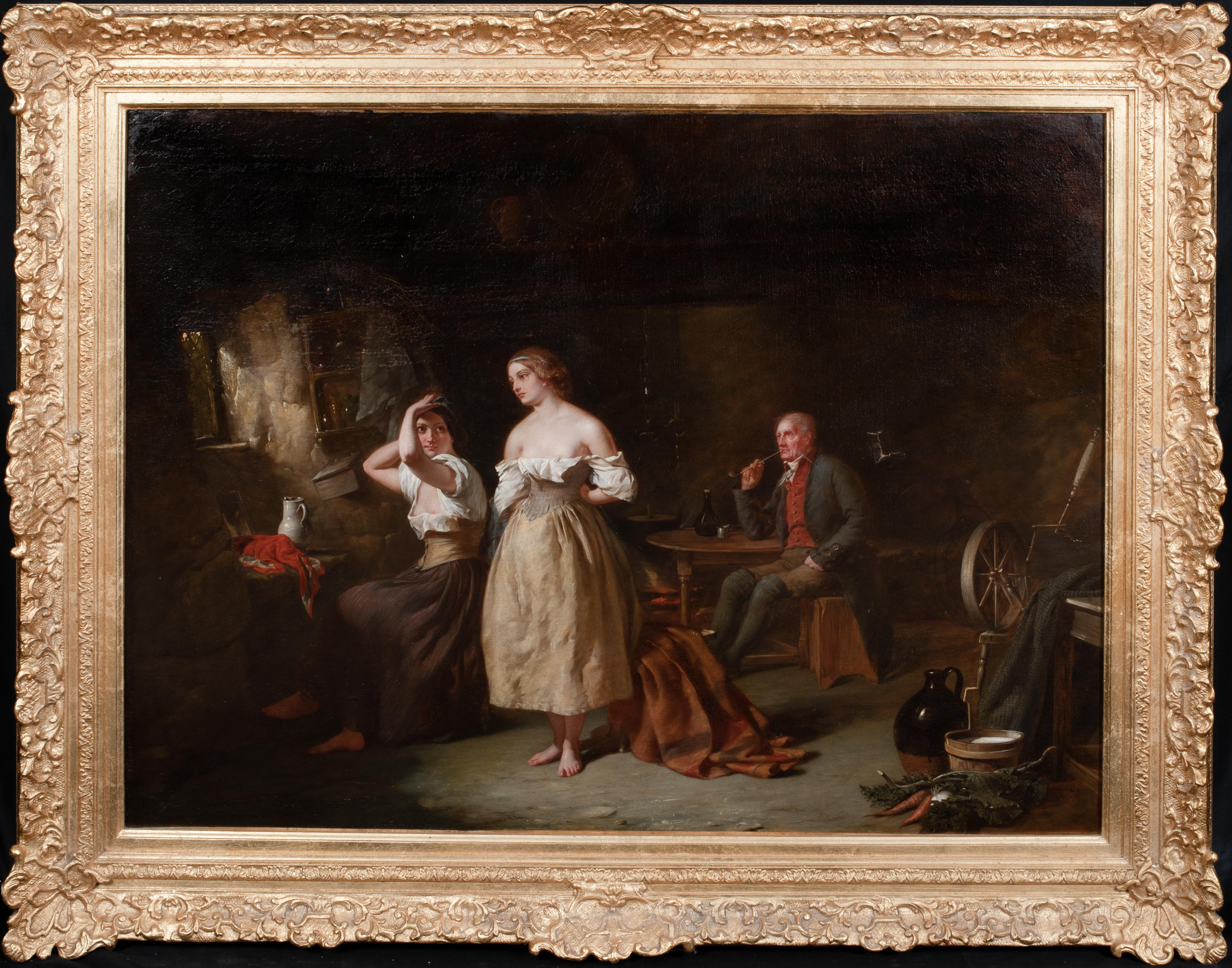 Unknown Portrait Painting - Prostitutes & Pimp In A Brothel Interior, 19th Century