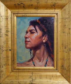 Proud, Figurative Realism Original Art Distressed Gold Frame Oil on Linen Board