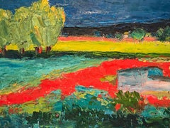 Paisaje provenzal Campos de amapolas Pintura al óleo original