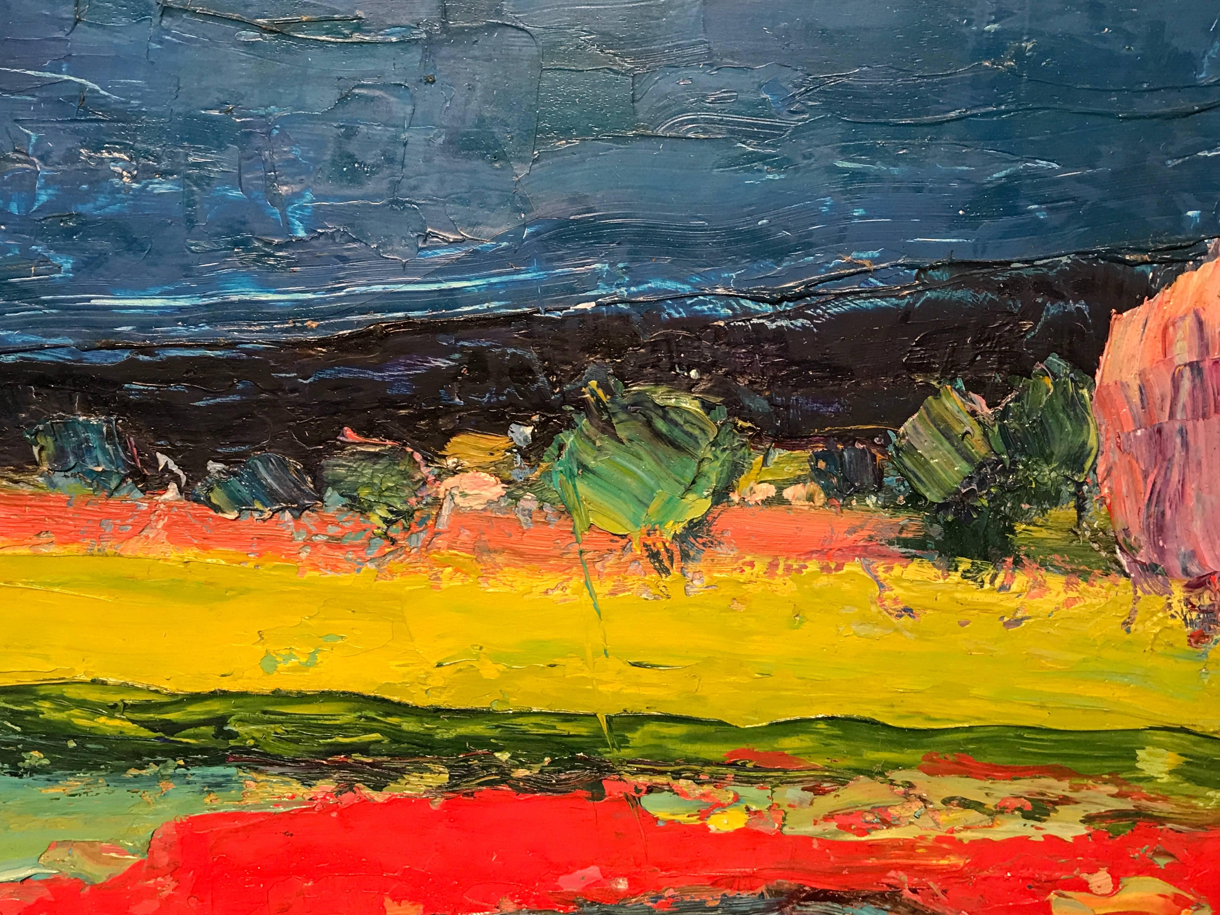Provencal Landscape Poppy Fields Original Oil Painting For Sale 1