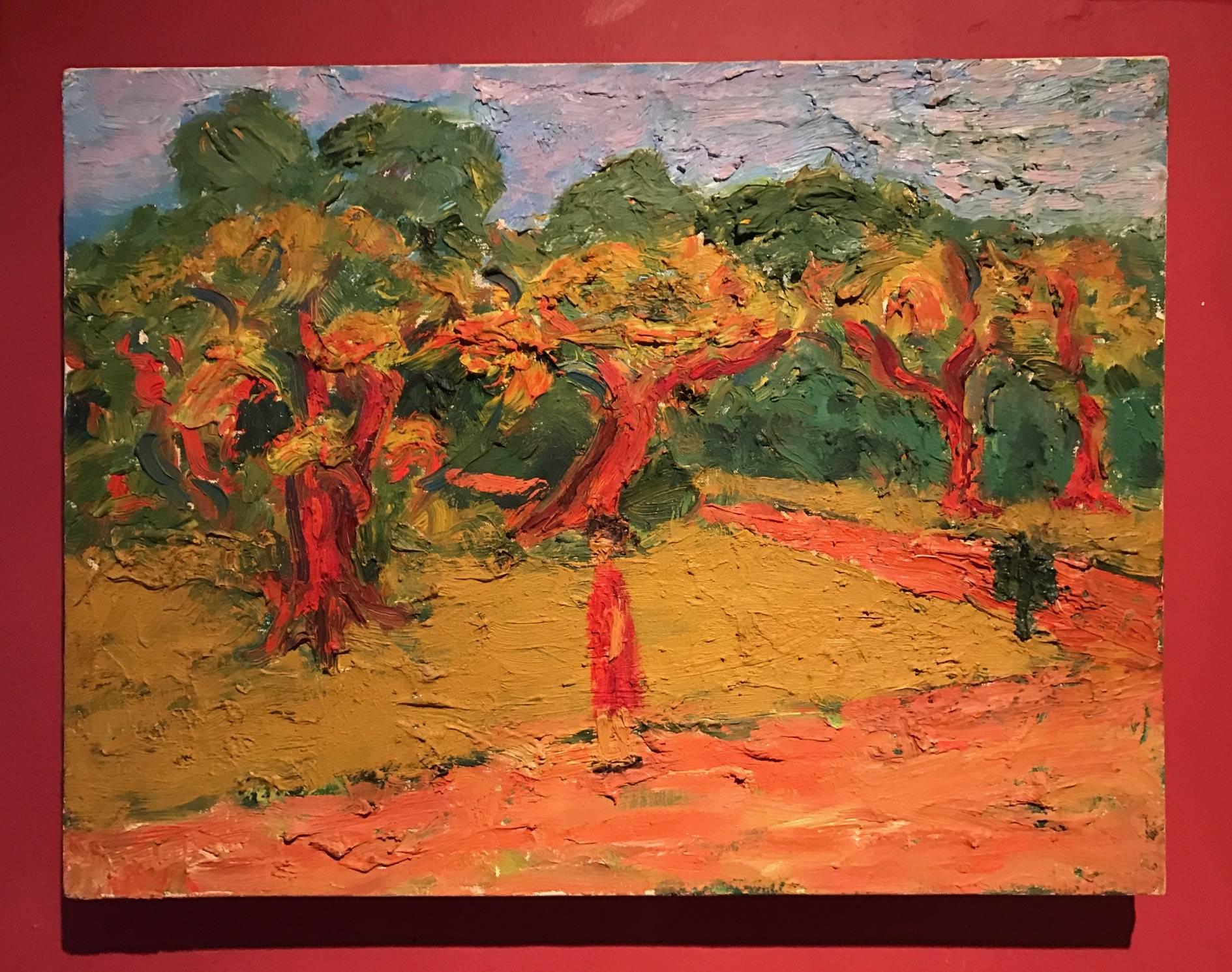 Provence, Frankreich. Lady Walking durch den Park. – Painting von Unknown