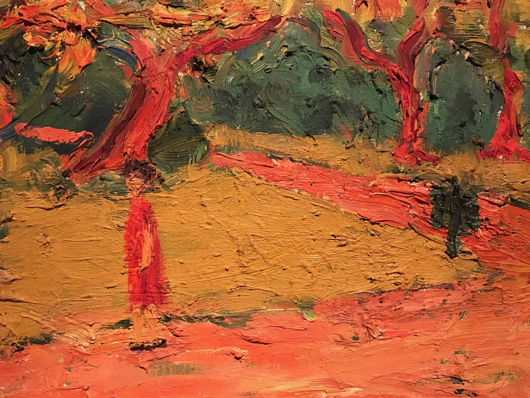 Provence, Frankreich. Lady Walking durch den Park. (Braun), Landscape Painting, von Unknown