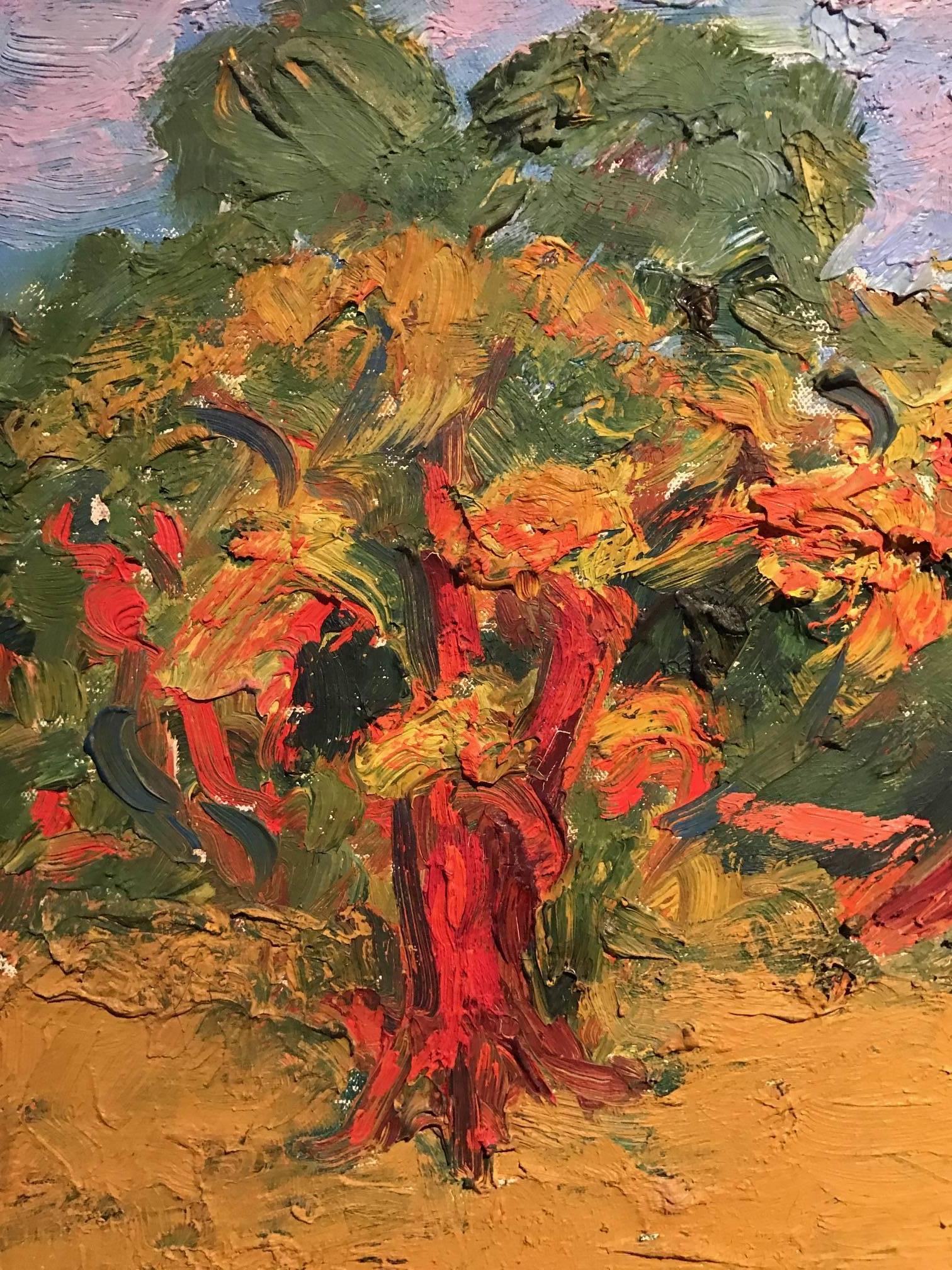 Schönes französisches postimpressionistisches Ölgemälde aus der Mitte des 20. Jahrhunderts, das eine Dame zeigt, die durch eine Parkszene spaziert. Gemalt mit dickem Impasto-Öl - die Textur ist erstaunlich und unglaublich grob!

Wunderschönes Werk -