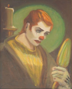 Mid Century Pulp Art - Sad Clown Portrait with Green, Yellow, & Red