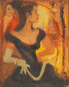 Woman in Black Dress Pulp Art Portrait/Couple Dancing Figurative, 2 sided