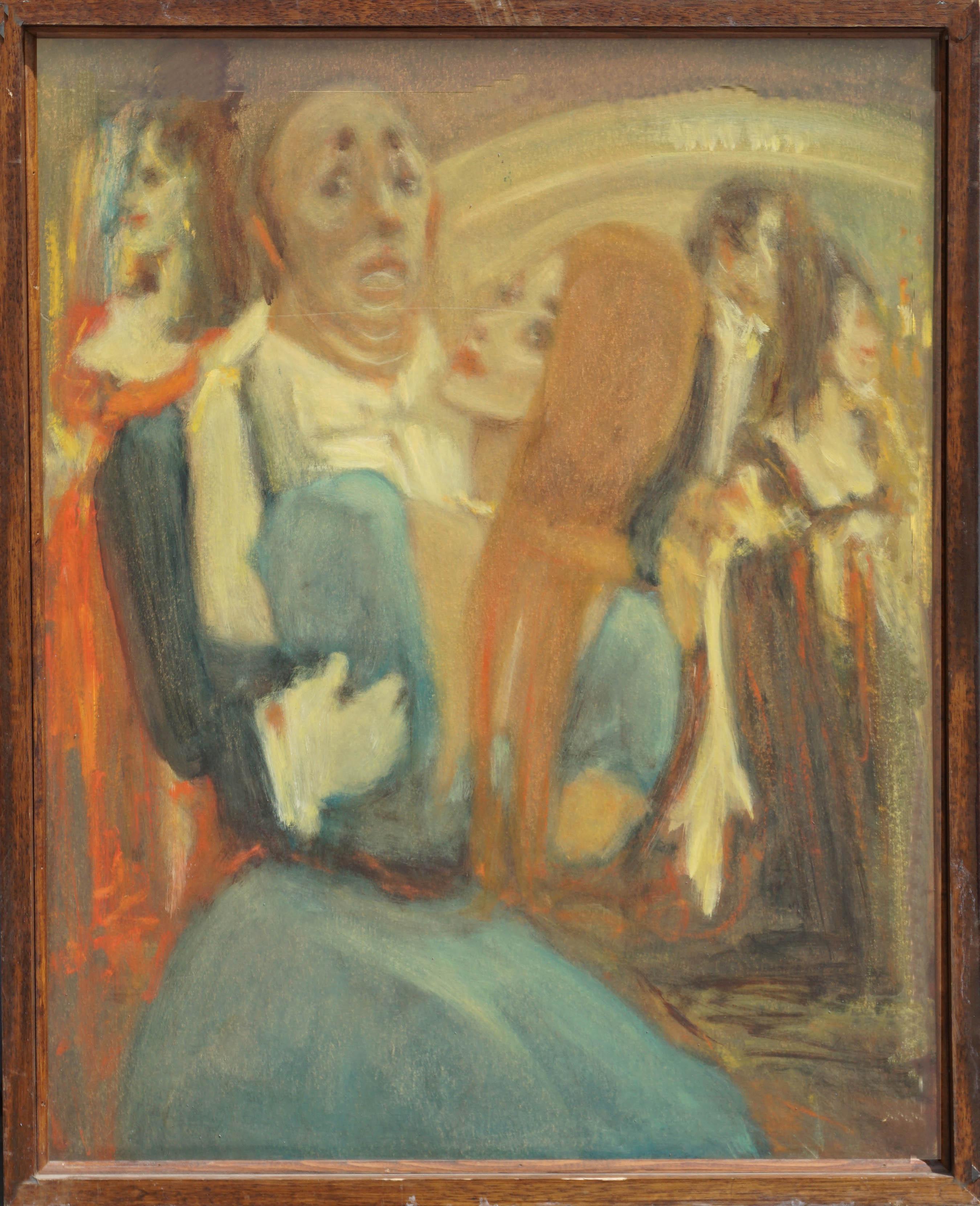 Frau in schwarzem Kleid Pulp Art Porträt/Zwiebel tanzend figurativ, 2 Seiten  (Braun), Figurative Painting, von Unknown