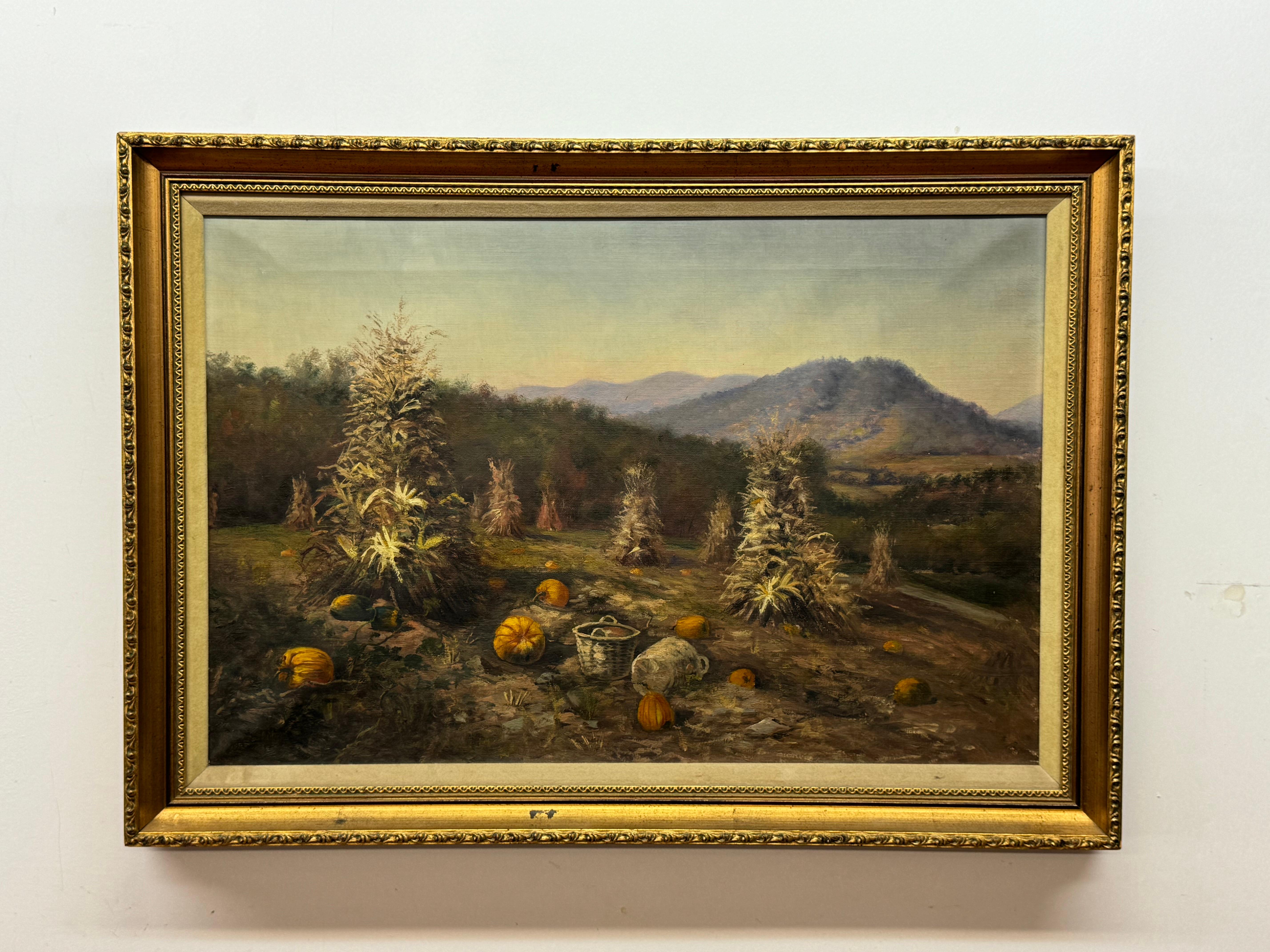 Landscape Painting Unknown - Patchwork de citrouilles huile sur toile