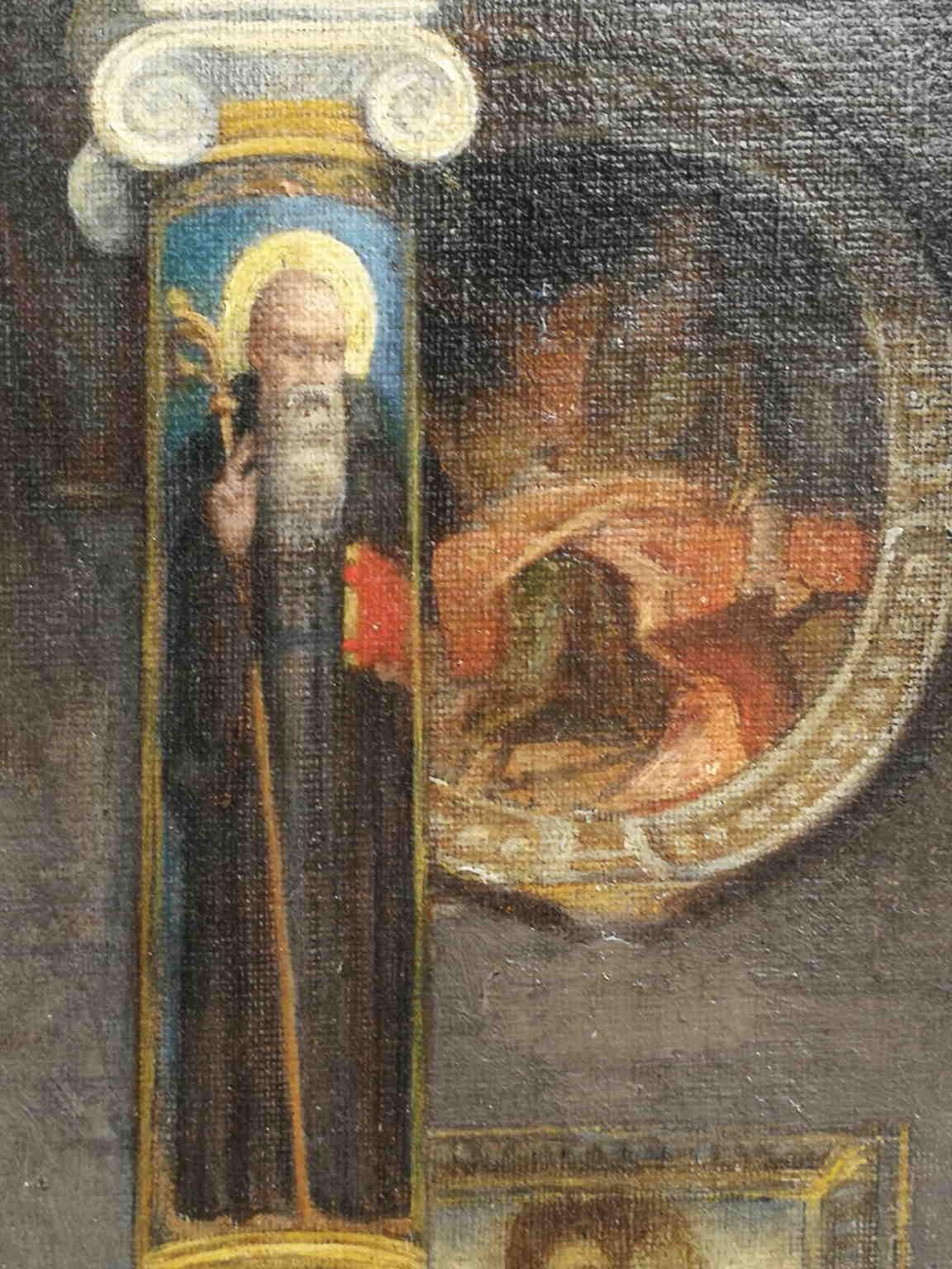 Questo piccolo dipinto (olio su tela 36 x 22,5 cm, con cornice intagliata e dorata 58 x 44 cm) può essere ascritto al 