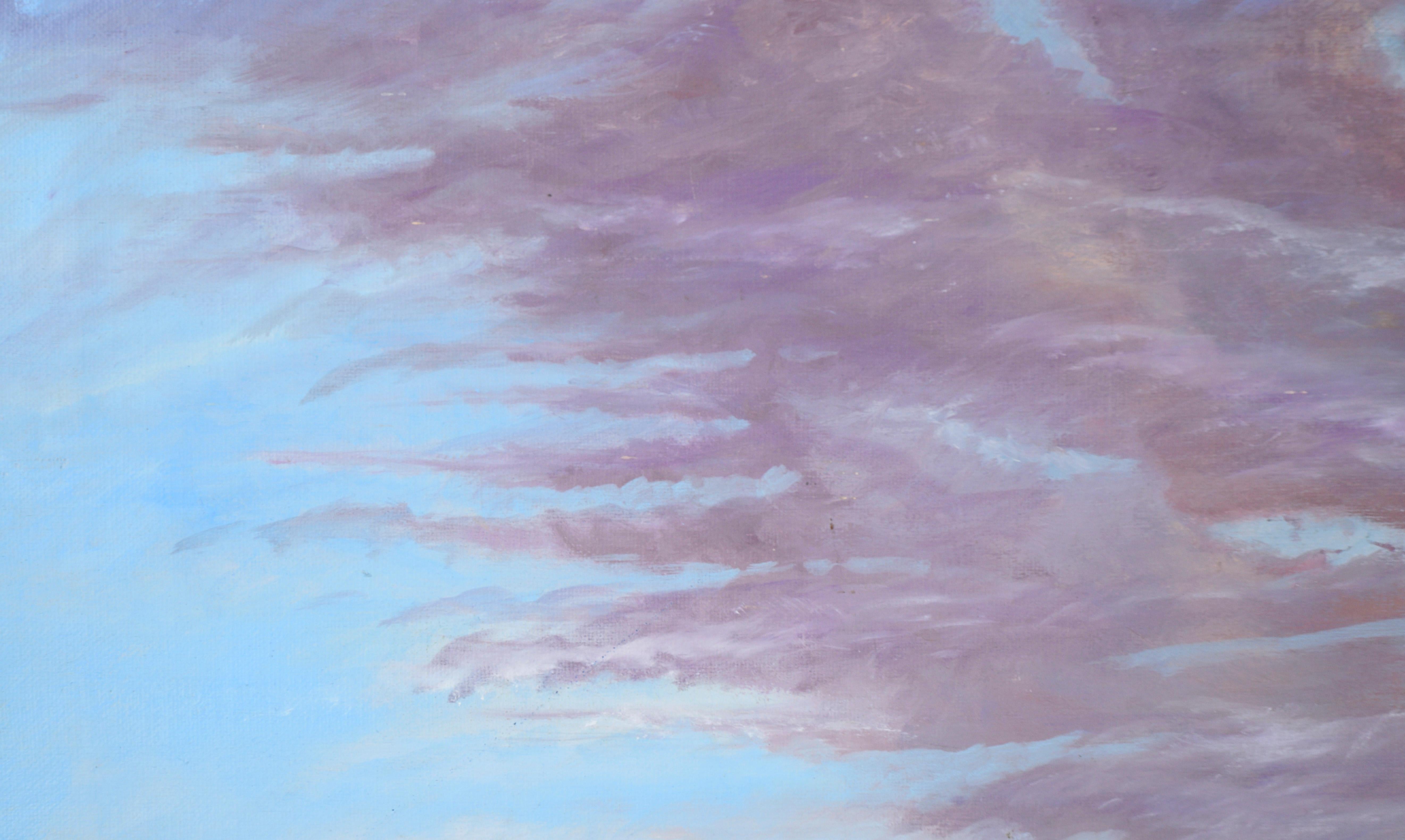 Purple Clouds Over Snow Covered Mountains - Winter Landscape in Acrylic - Painting by Unknown