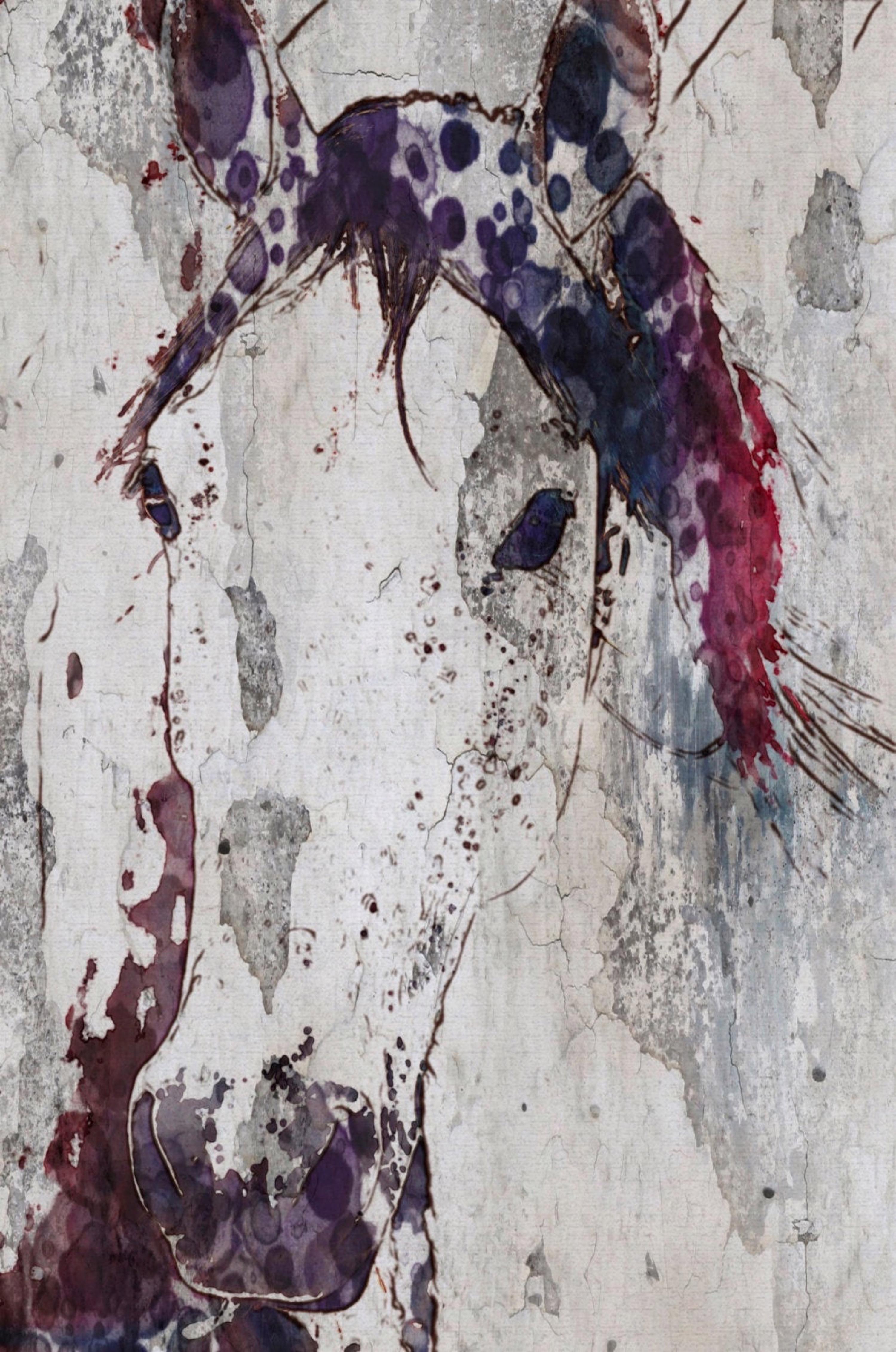 Purple Horse, Farmhouse Fine Art Hand Embellished Giclee on Canvas  - Mixed Media Art by Irena Orlov