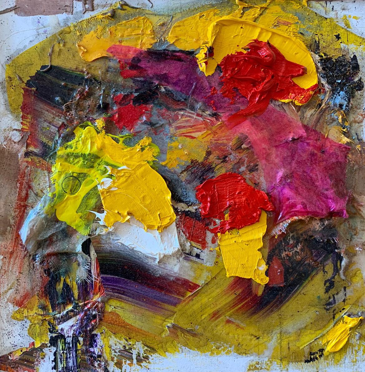 Steven H. Rehfeld Abstract Painting - Purple Yellow Red Contemporary Abstract Oil On Board by Steven