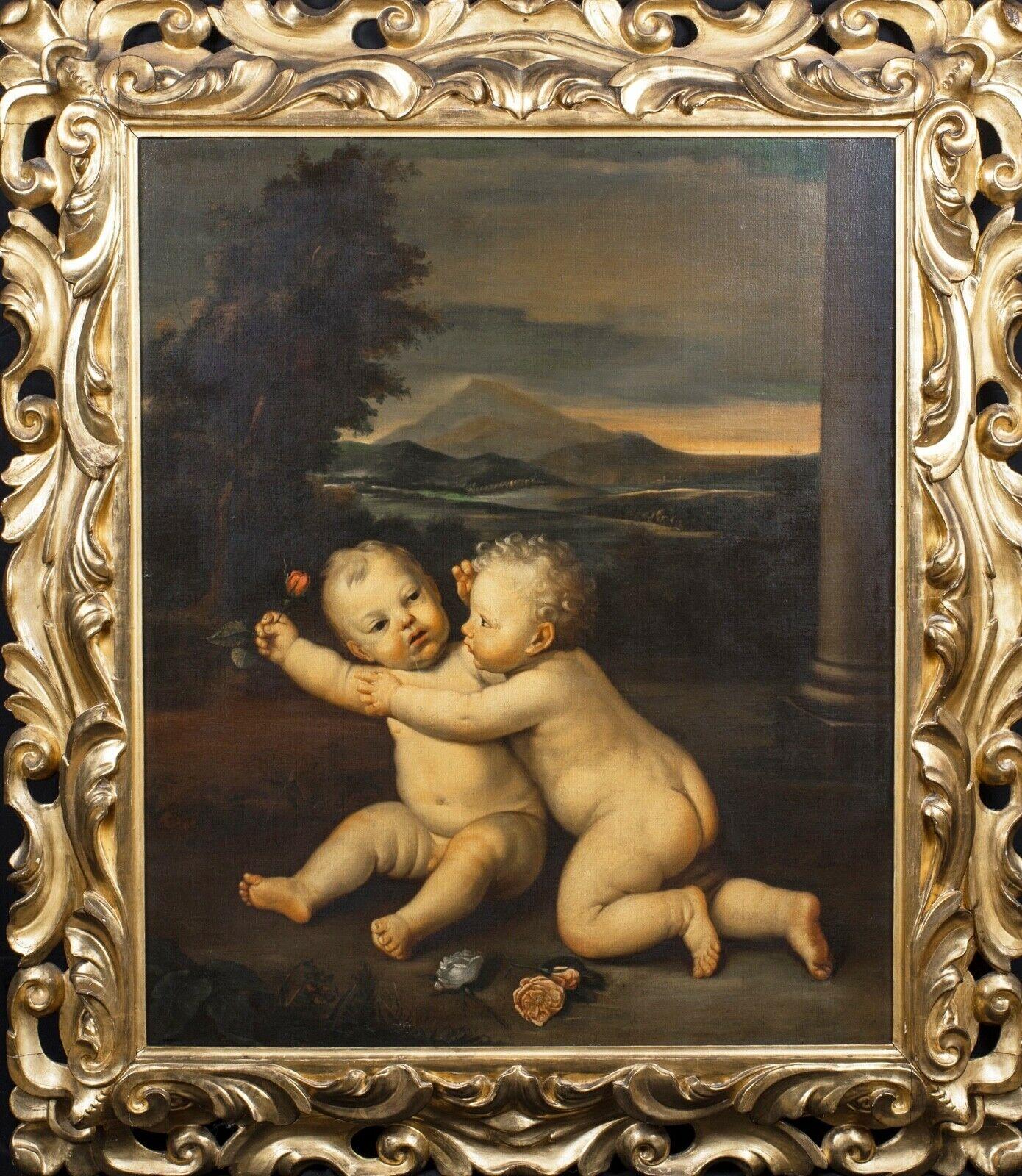 Unknown Portrait Painting - Putto Playing, 19th Century Bolognese School - Huge Work