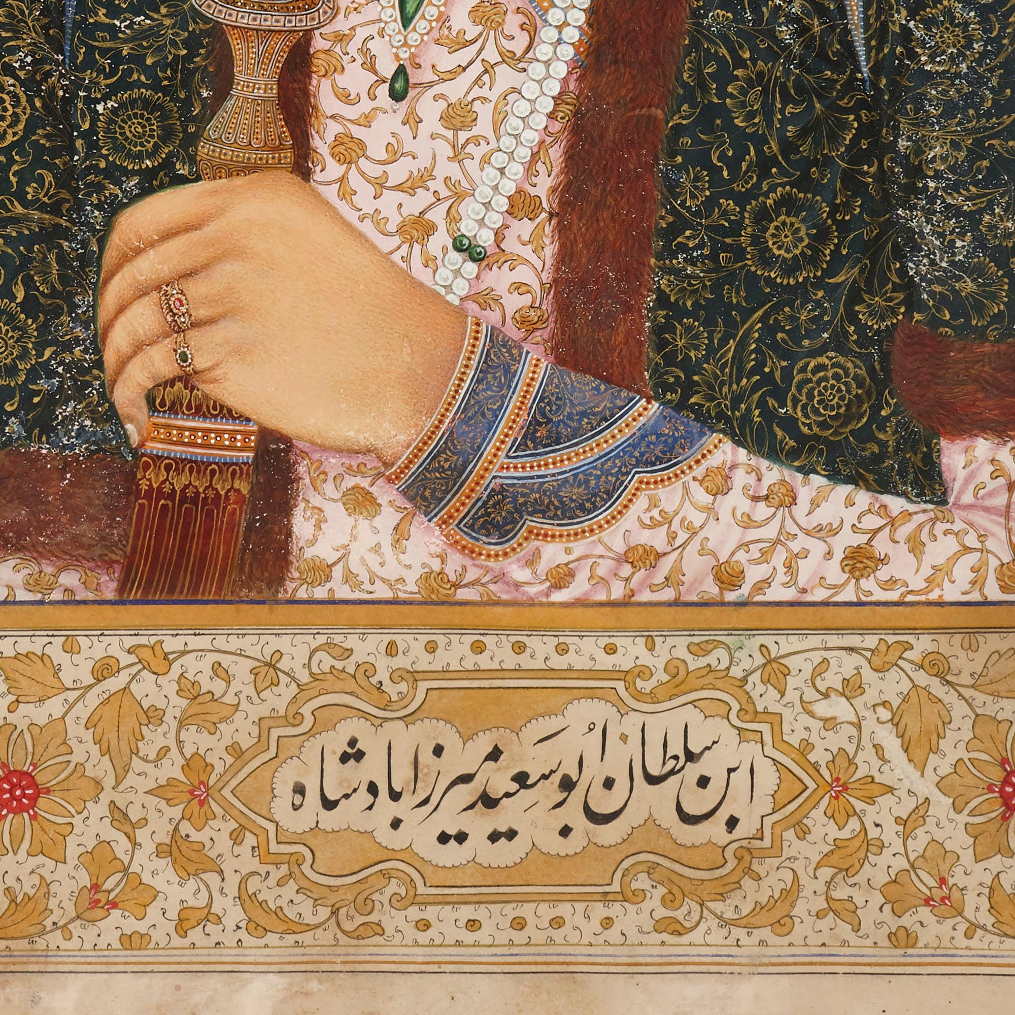 Qajar period tempera portrait of a Persian dignitary - Brown Portrait Painting by Unknown