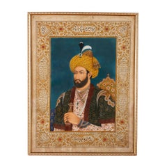 Antique Qajar period tempera portrait of a Persian dignitary 