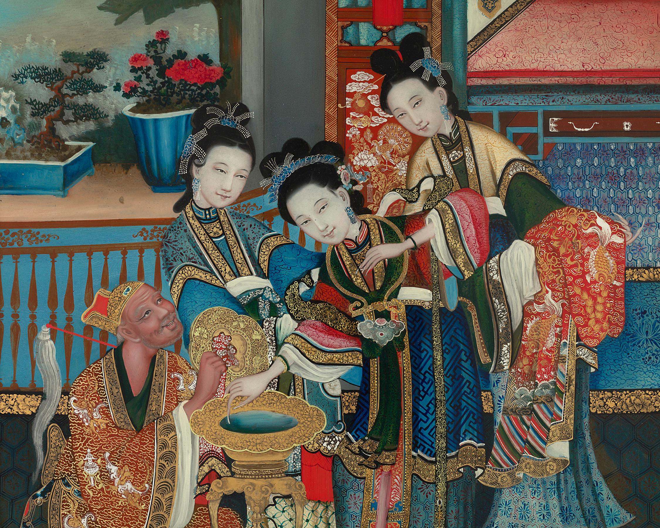 Peinture sur verre inversé chinoise de la dynastie Qing en vente 1