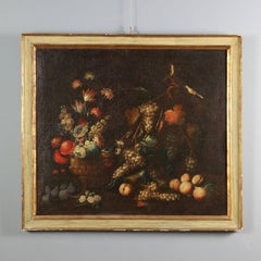 Stilleben mit Blumen, Obst und Vögeln 18. Jahrhundert