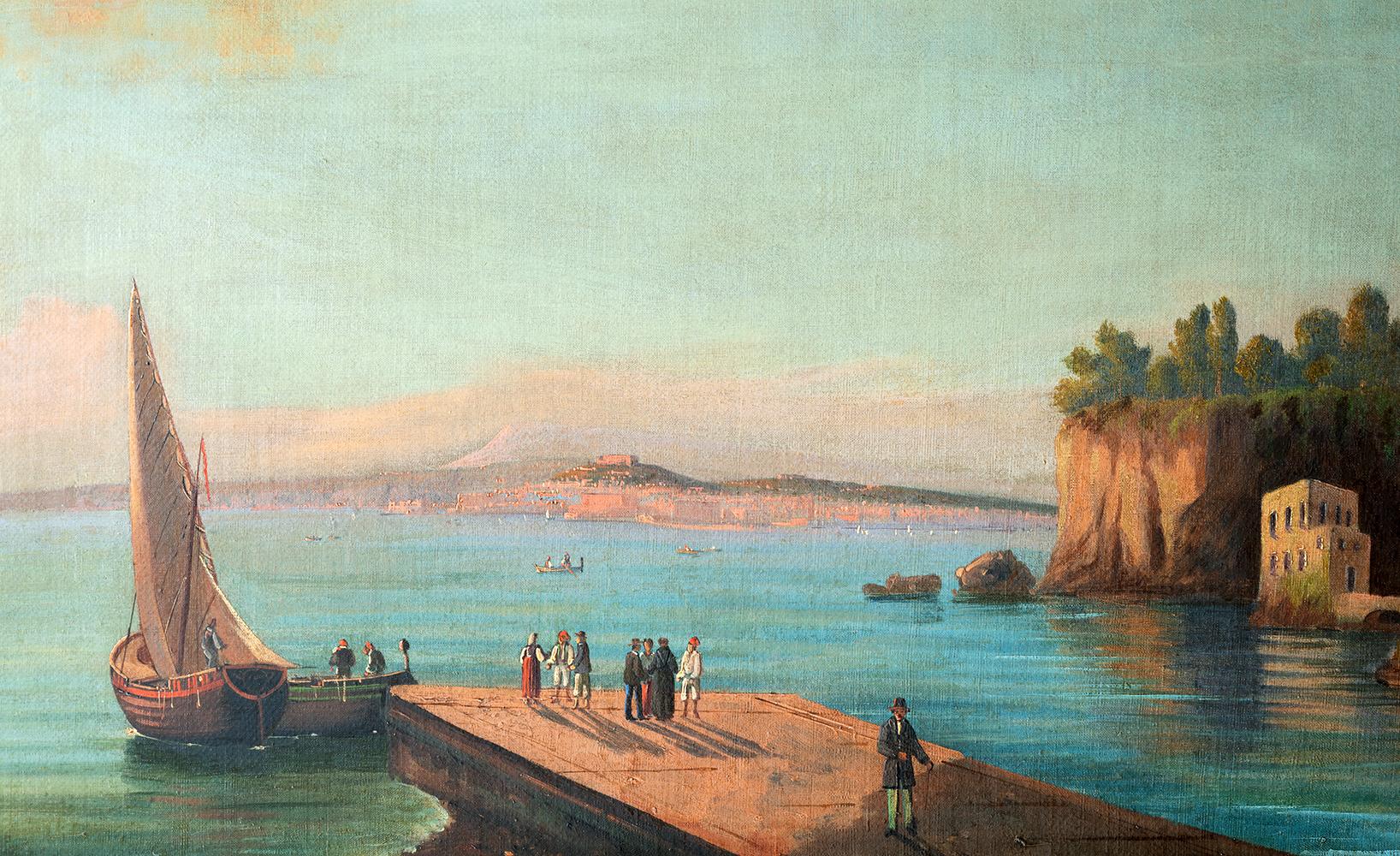 Quatre vues anciennes de Naples à l'huile sur toile 19sec. - Painting de Unknown