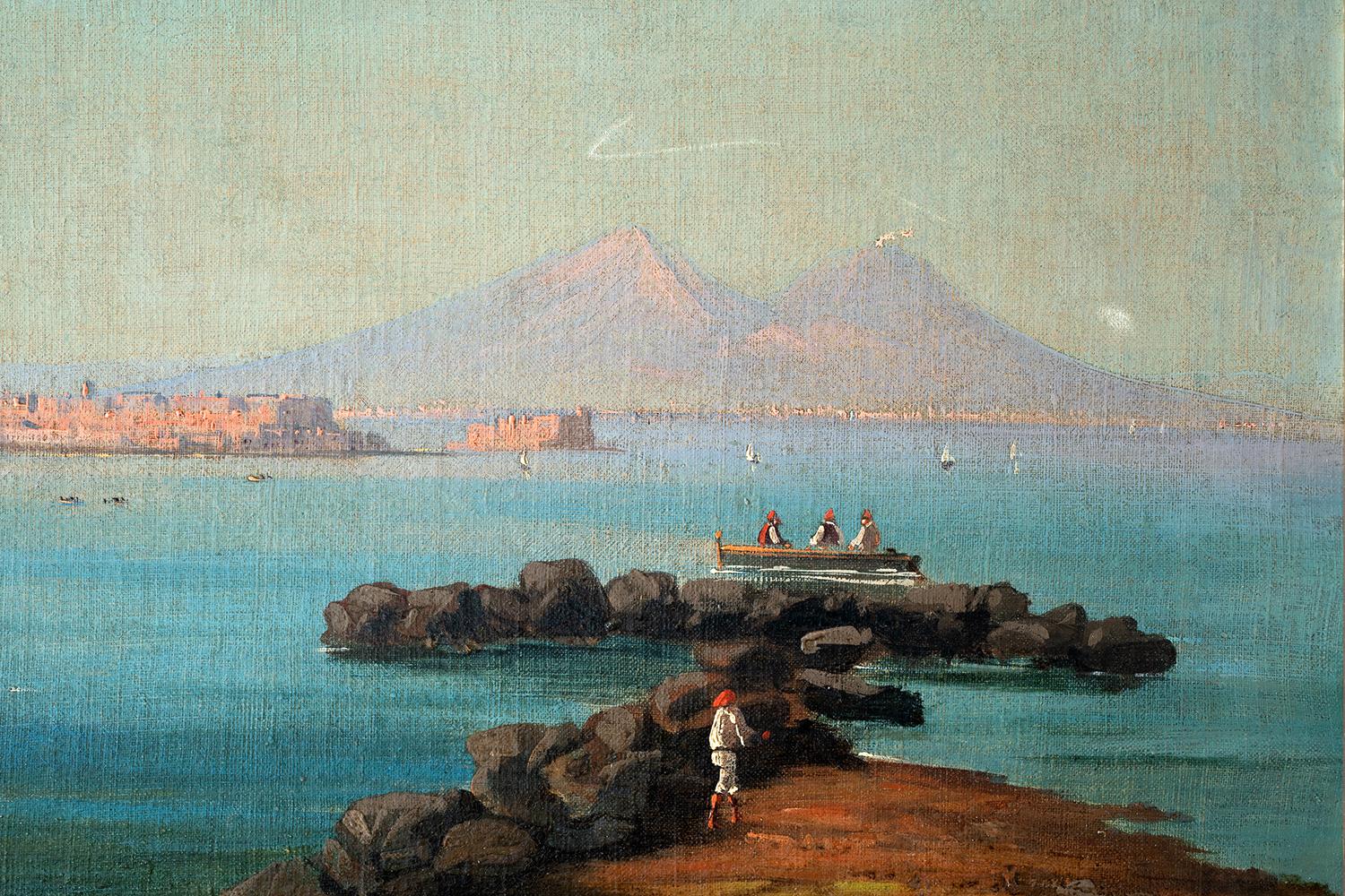  Quatre peintures anciennes représentant quatre vues de Naples attribuées au célèbre peintre napolitain Girolamo Gianni.

Girolamo Gianni. Naples 1837/Malte 1896.
Peintre napolitain, il a commencé à peindre dans sa ville natale, se consacrant aux