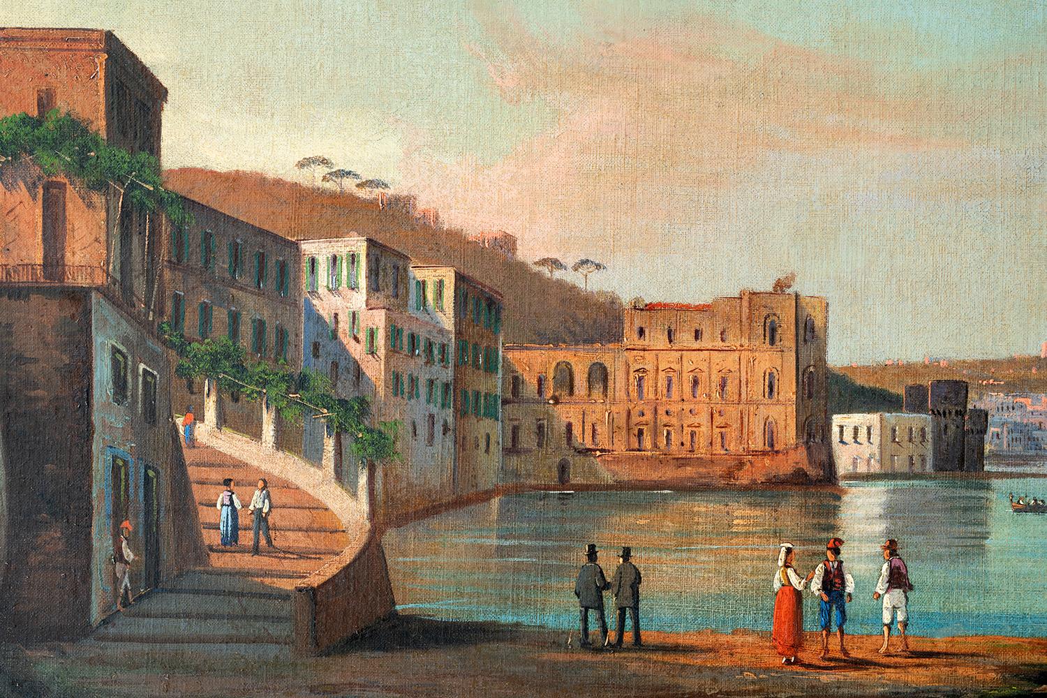 Quatre vues anciennes de Naples à l'huile sur toile 19sec. en vente 1