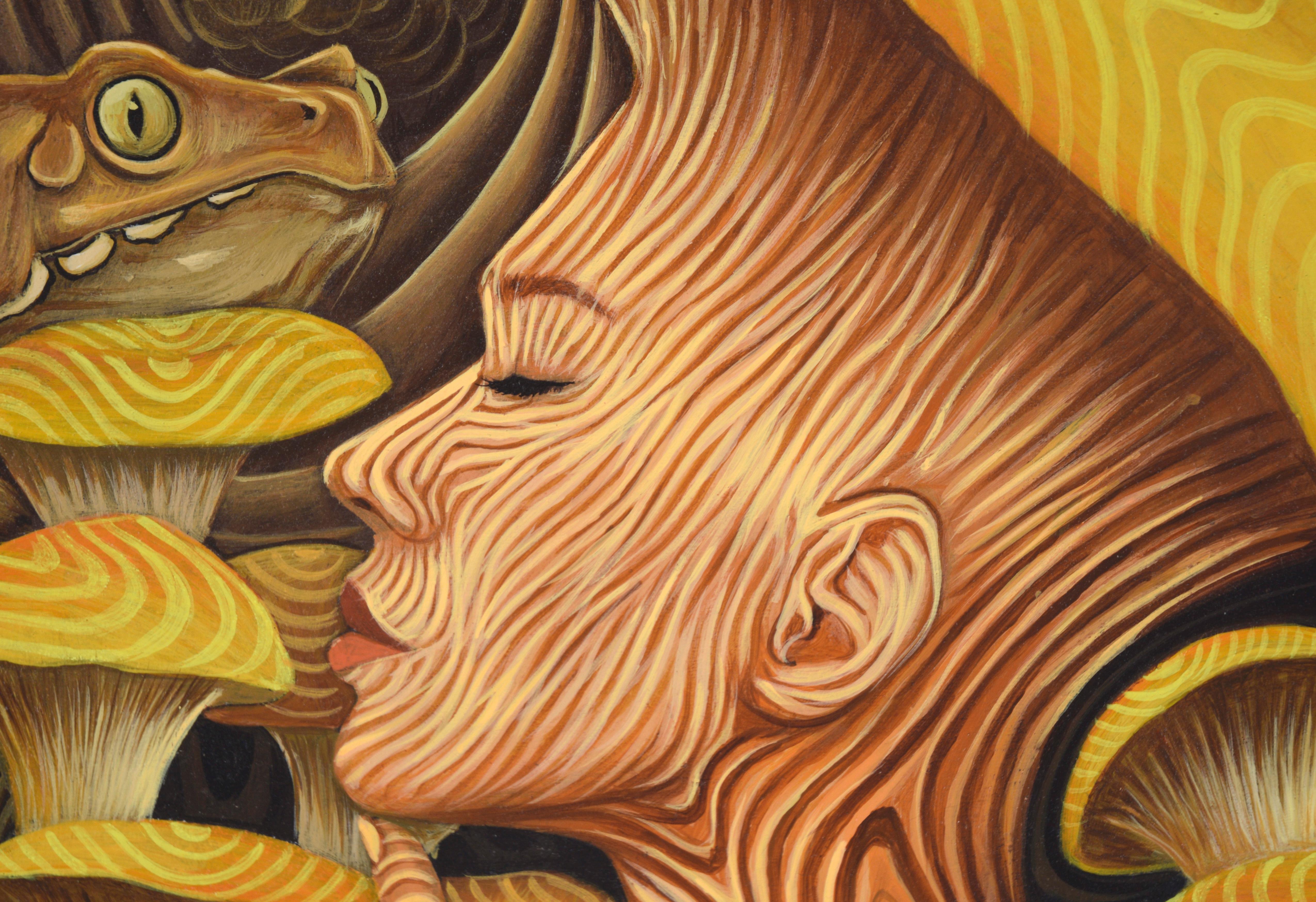 Reina de los rebozuelos - Figurativo surrealista en acrílico sobre lienzo - Painting Surrealista de Unknown