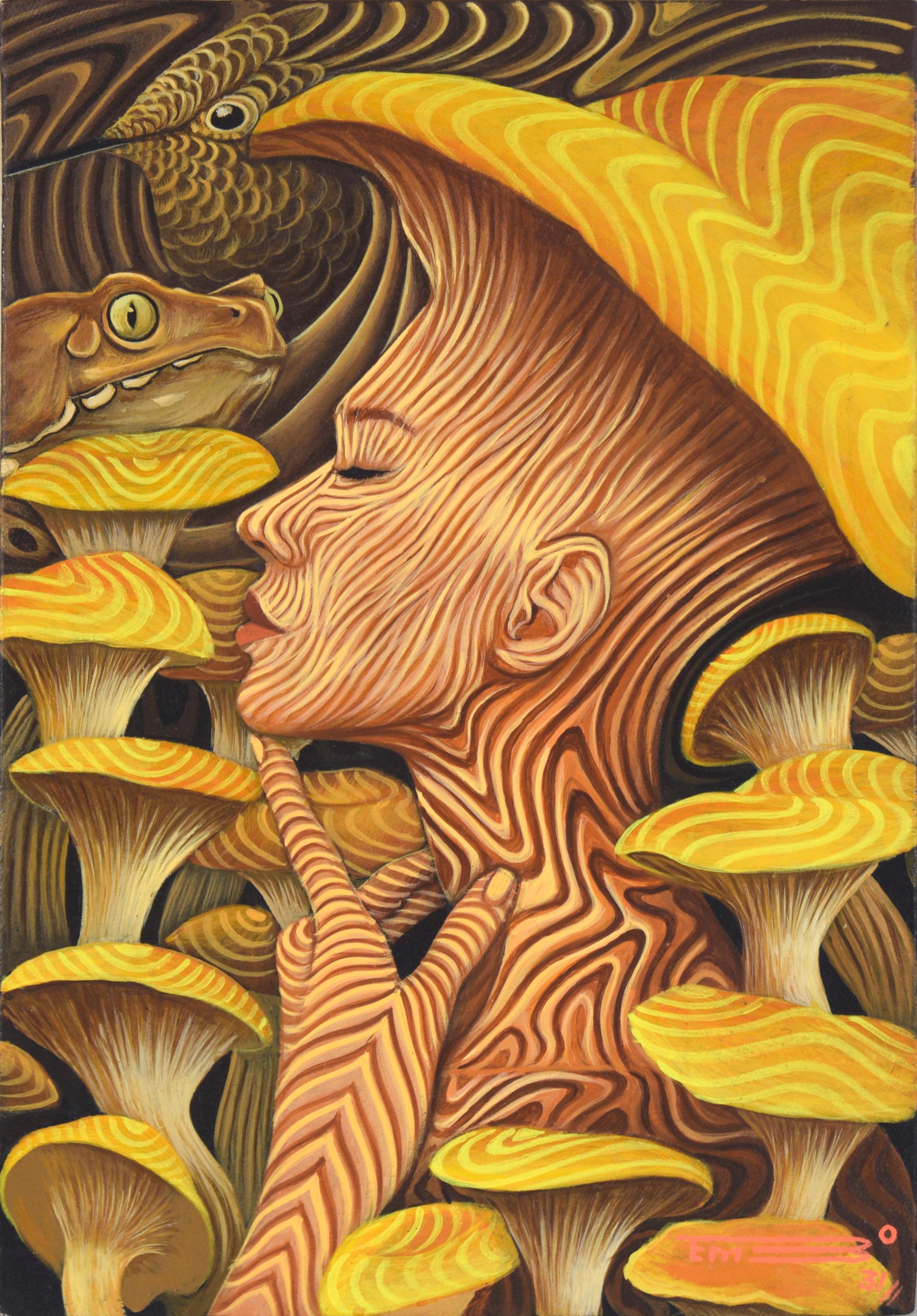 Queen of the Chanterelles - Surrealist Figurative in Acrylic on Canvas