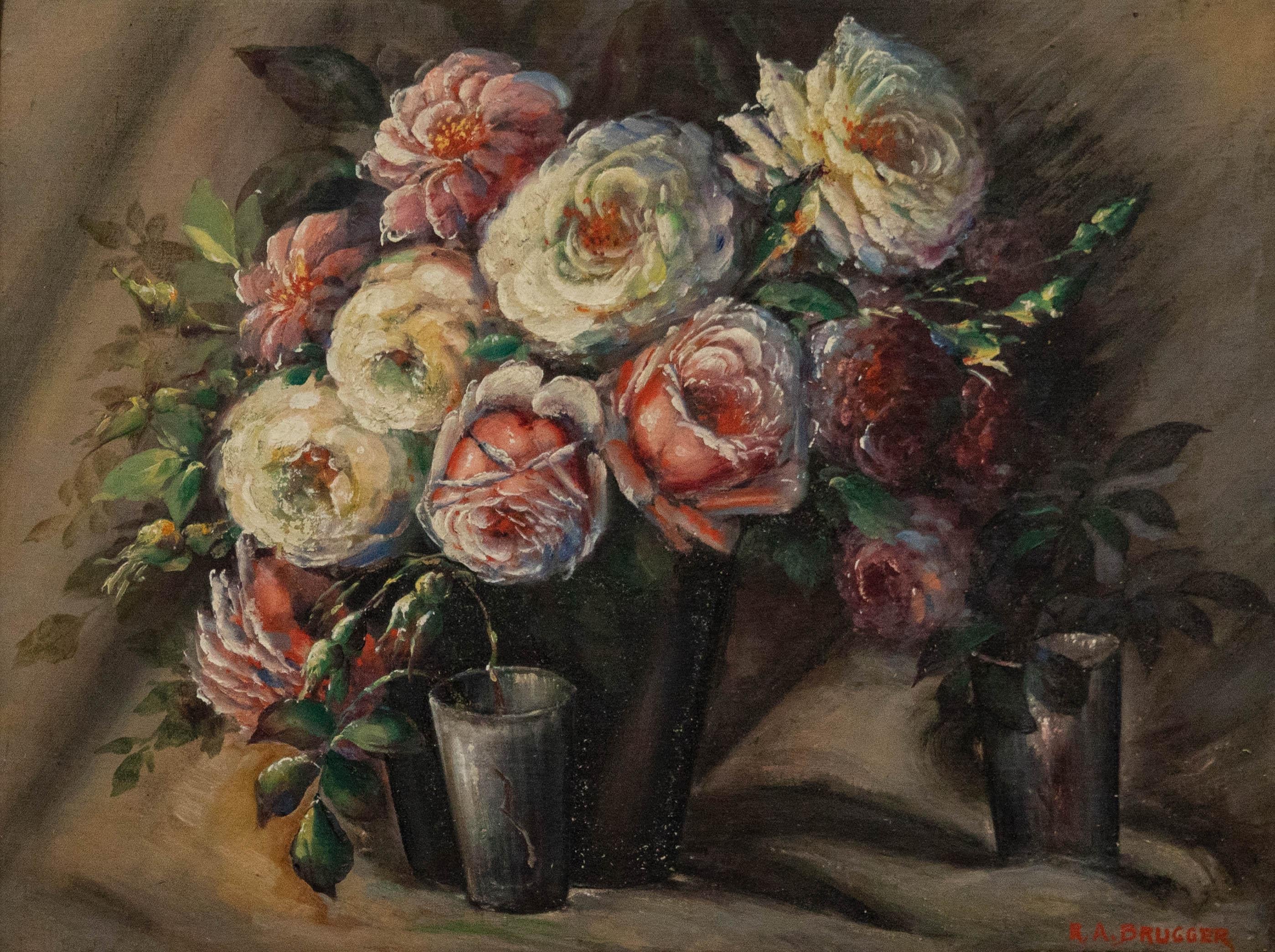 R. A. Brugger - 20e siècle Huile, Étude de roses - Painting de Unknown