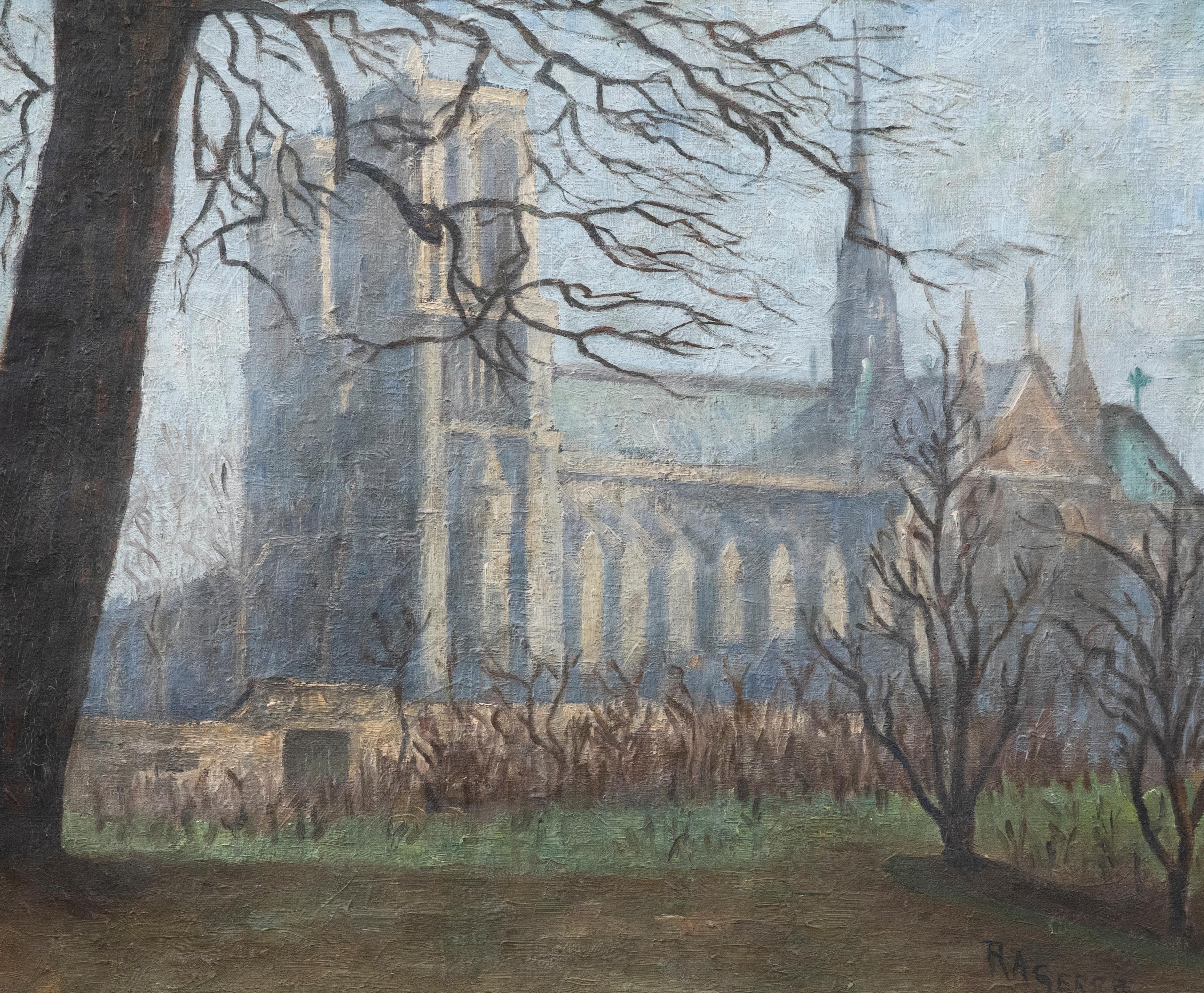 Unknown Landscape Painting - R. A. Serre - French School Early 20th Century Oil, Cathedral Grounds