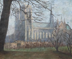 R. A. Serre - French School Early 20th Century Oil, Cathedral Grounds