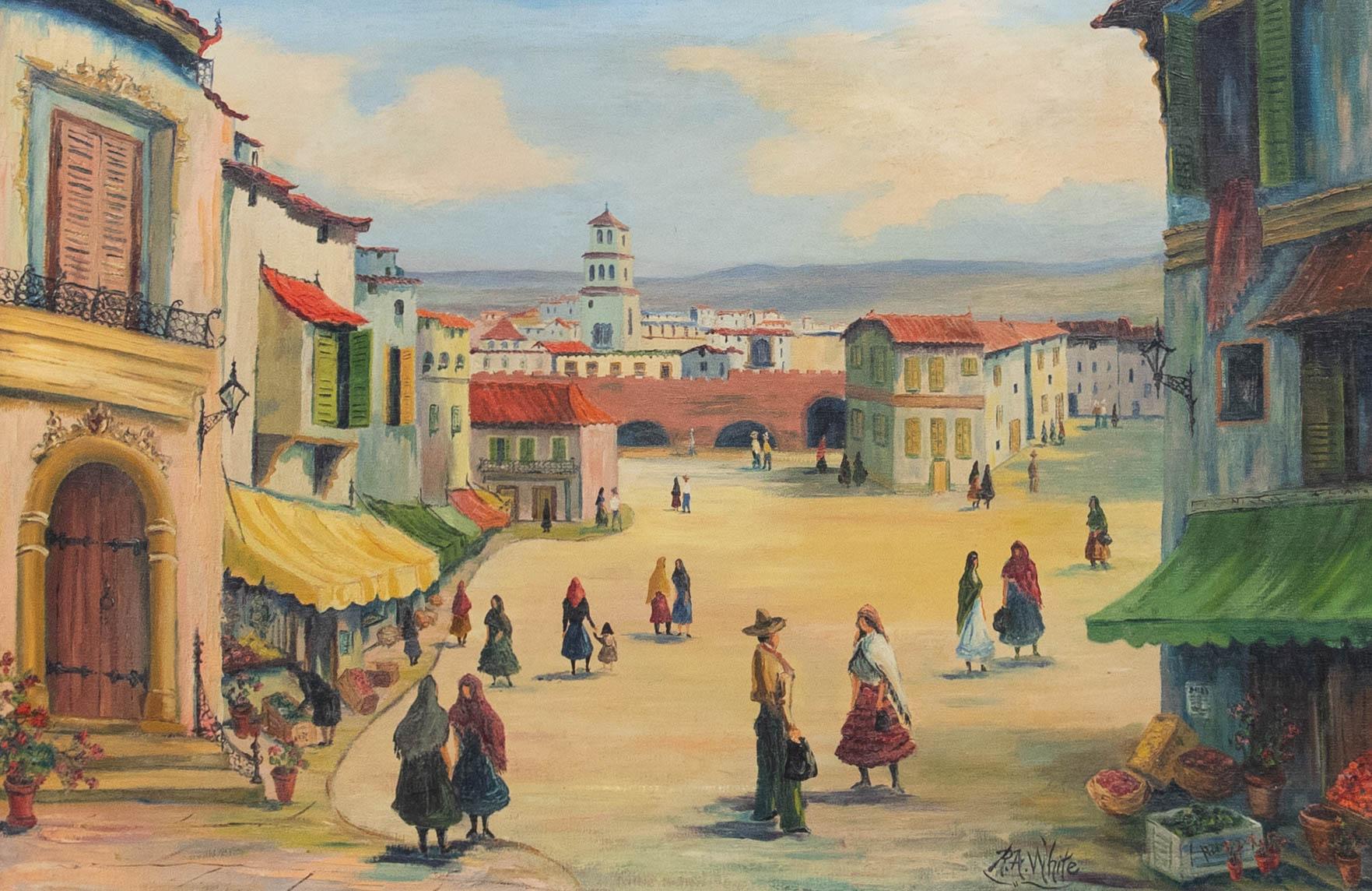 R. A. White  Ölgemälde des 20. Jahrhunderts, Südamerikanischer Markt – Painting von Unknown
